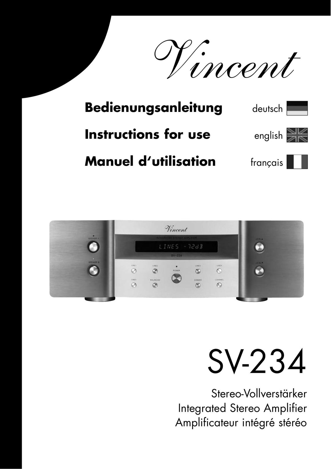 Vincent Audio SV-234 Stereo Amplifier User Manual
