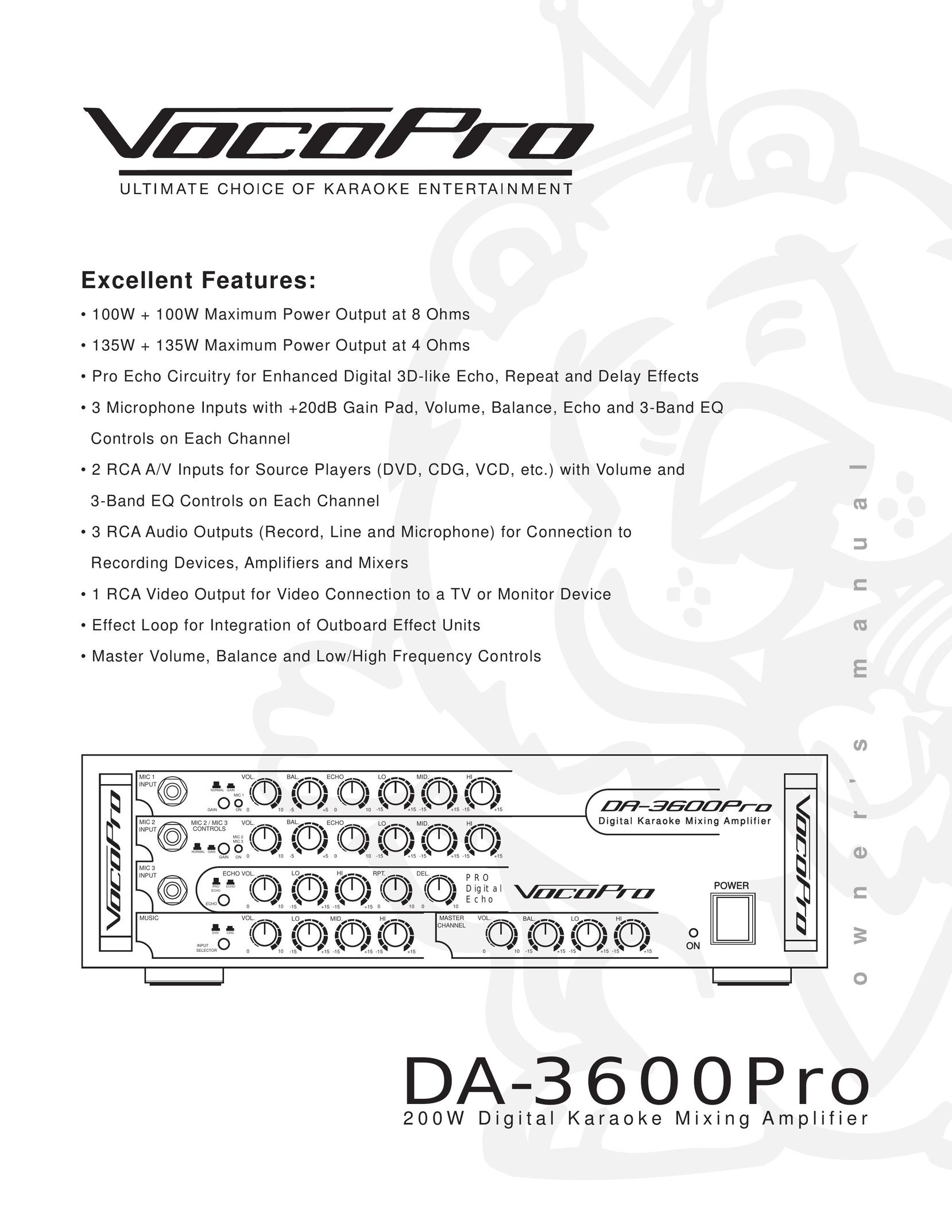 VocoPro DA-3600Pro2 Stereo Amplifier User Manual
