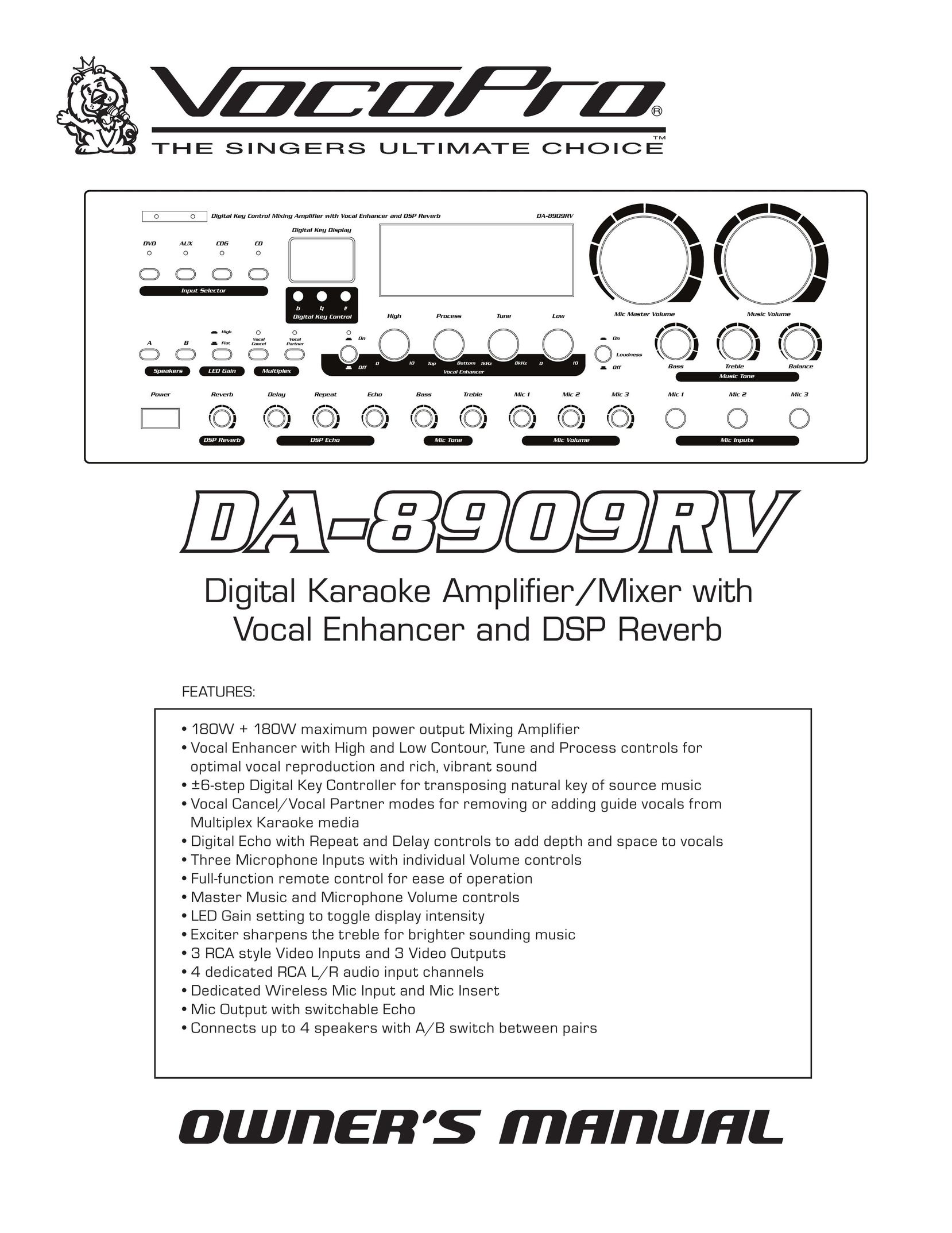 VocoPro DA-8909RV Stereo Amplifier User Manual