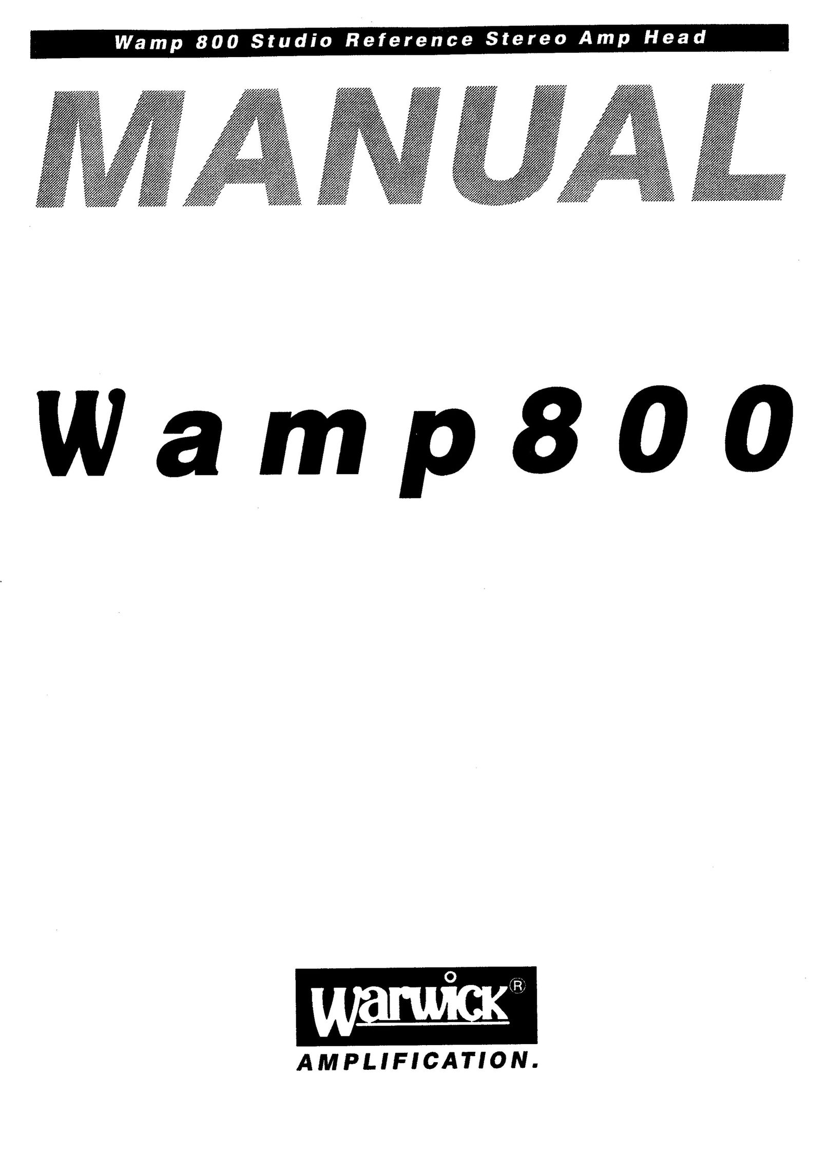 Warwick Wamp 800 Stereo Amplifier User Manual