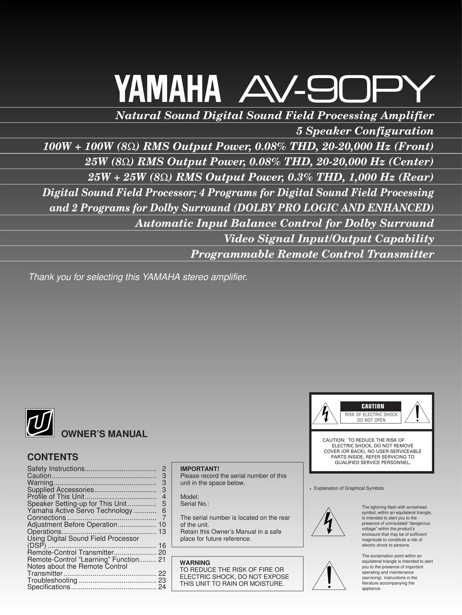 Yamaha AV-90PY Stereo Amplifier User Manual