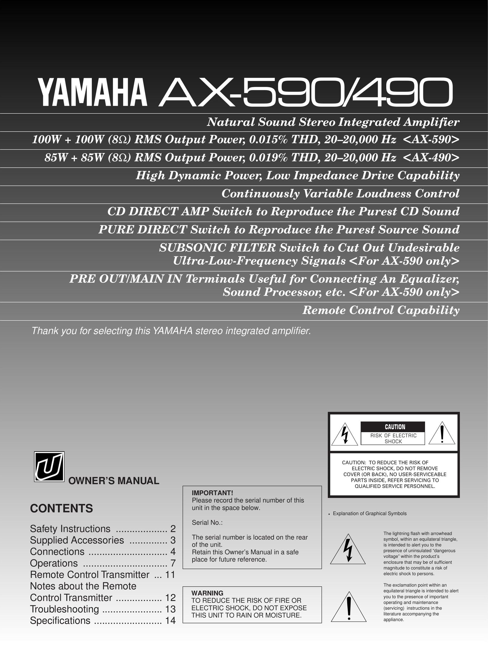 Yamaha AX-490 Stereo Amplifier User Manual
