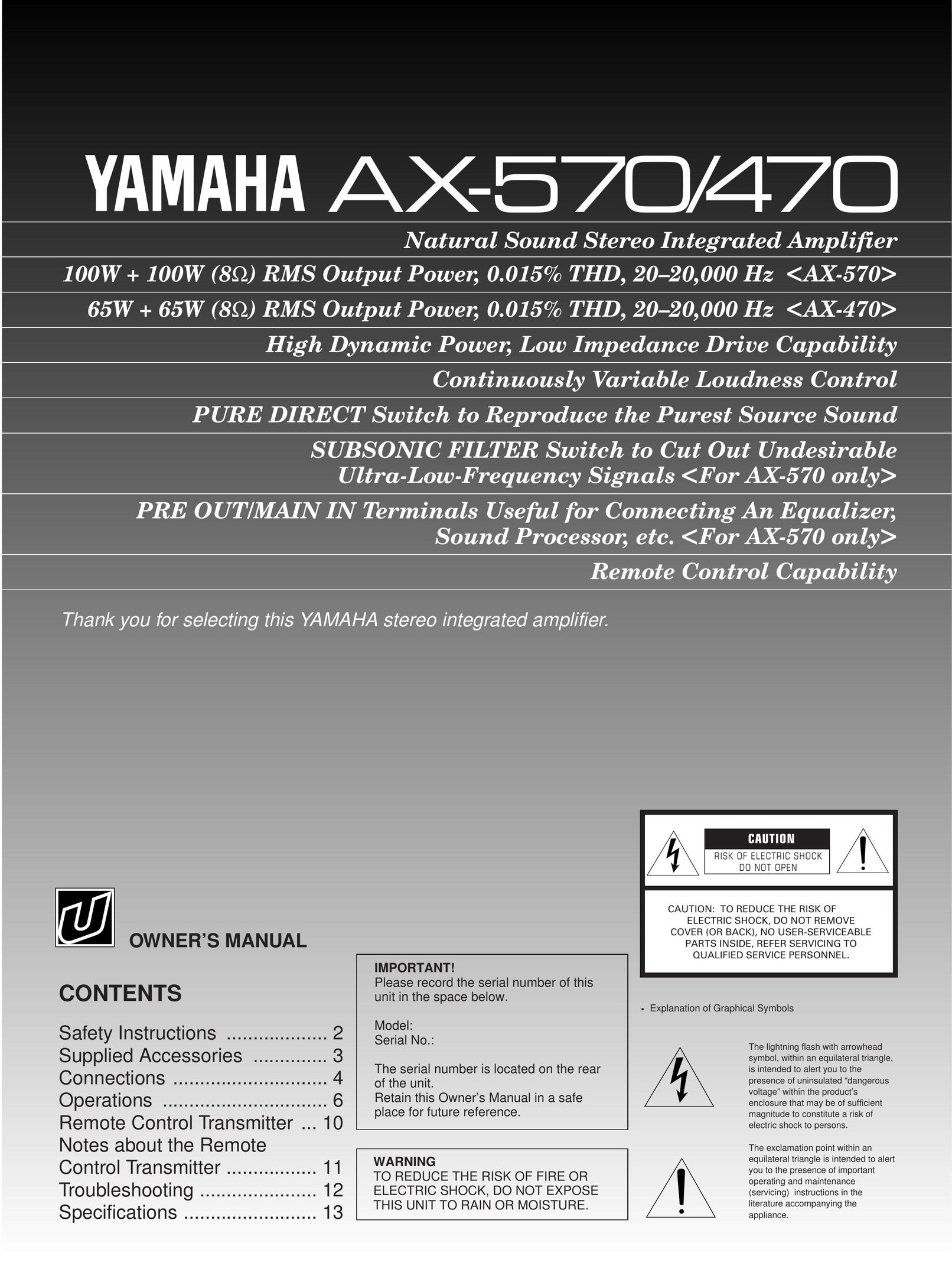 Yamaha AX-570 Stereo Amplifier User Manual