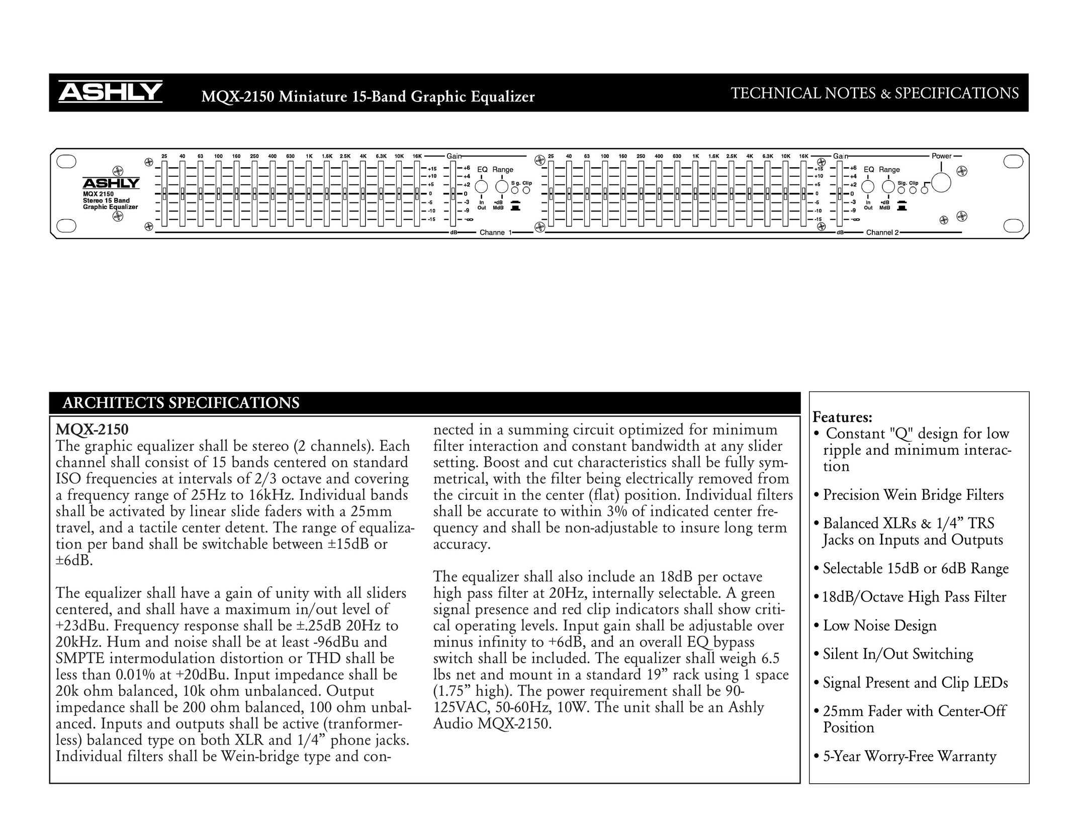 Ashly MQX-2150 Stereo Equalizer User Manual