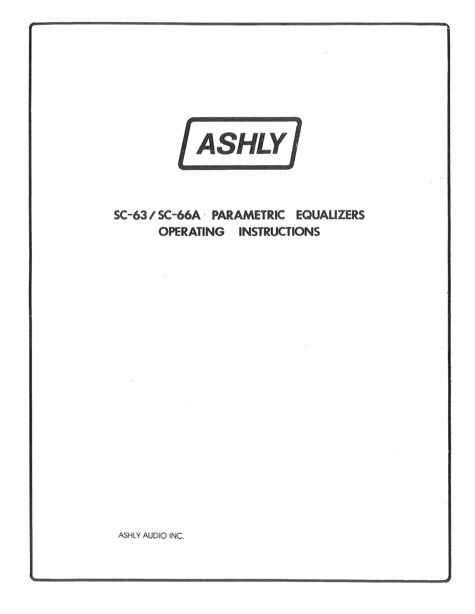 Ashly SC-63 Stereo Equalizer User Manual