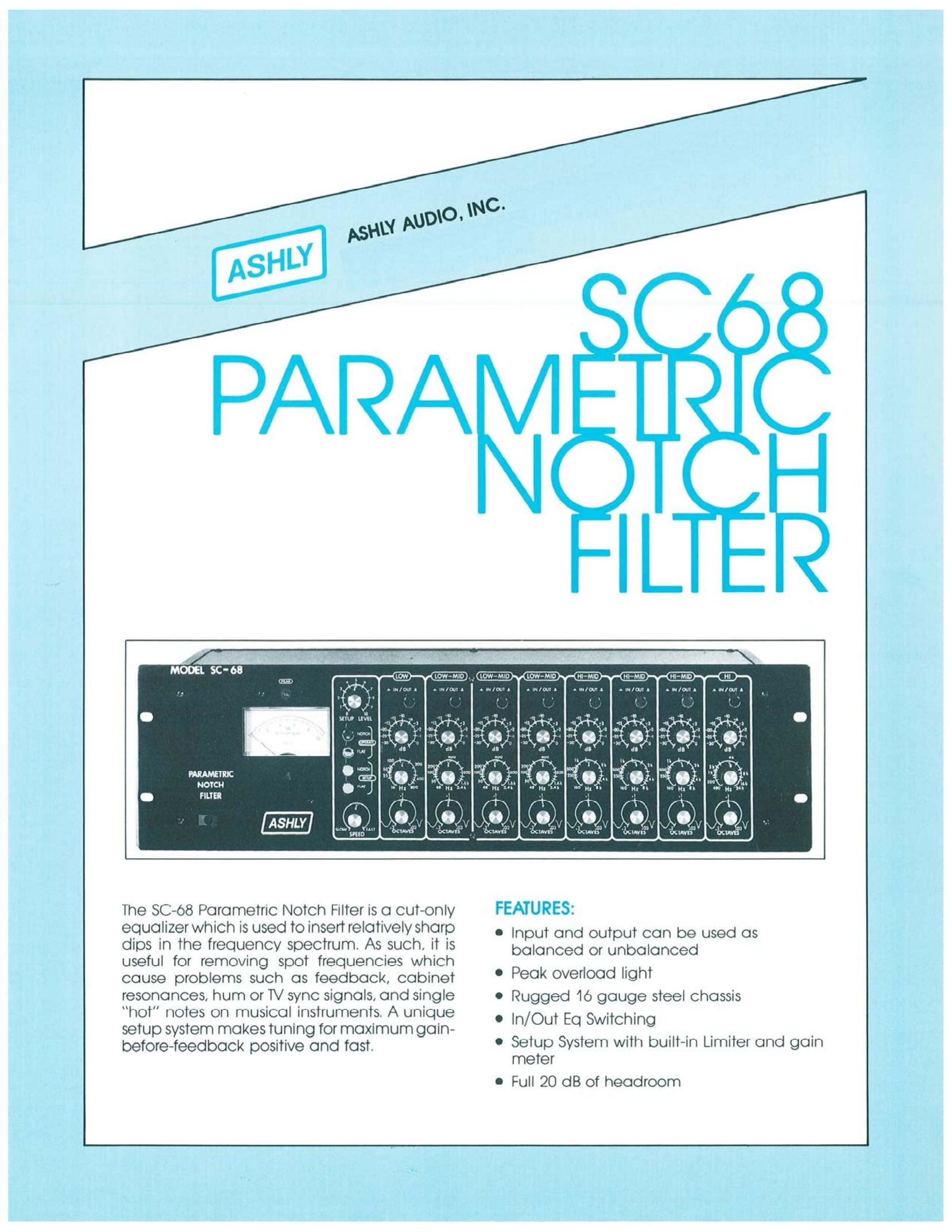 Ashly SC68 Stereo Equalizer User Manual