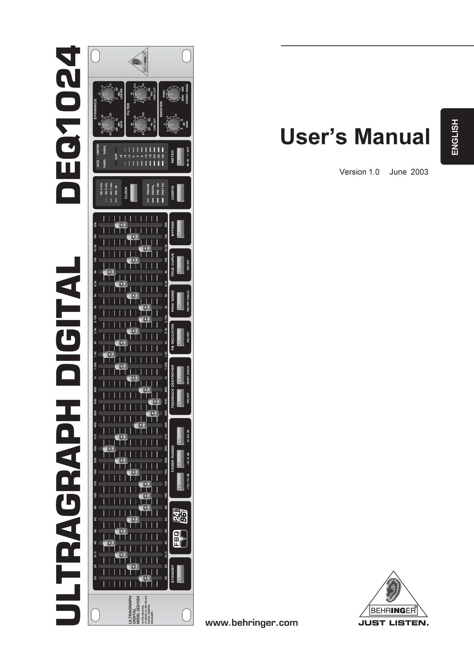 Behringer DEQ1024 Stereo Equalizer User Manual