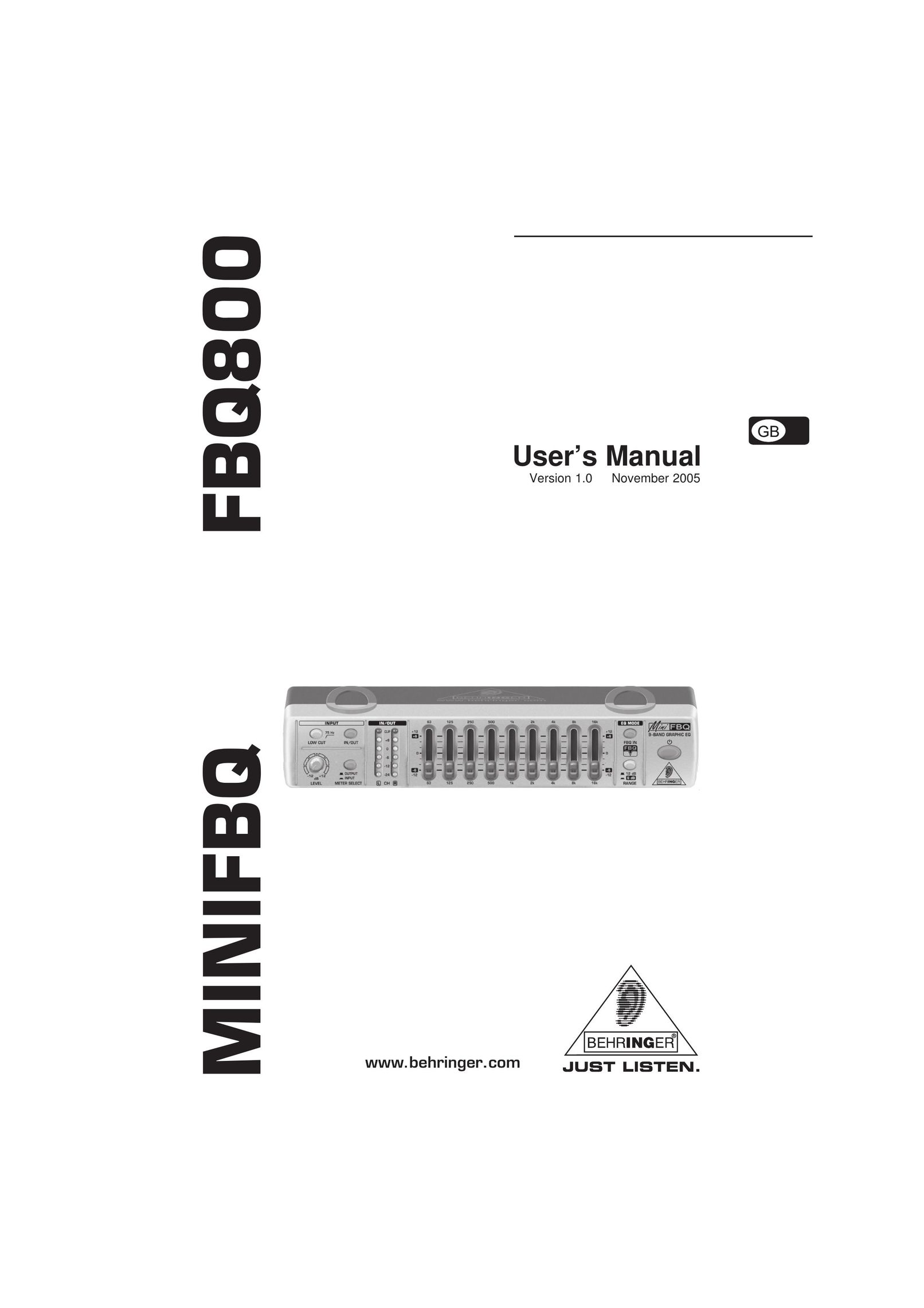 Behringer MiniFBQ FBQ800 Stereo Equalizer User Manual