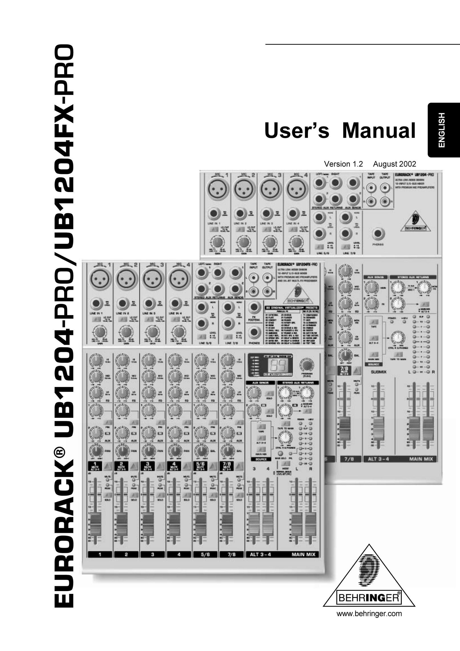 Behringer UB1204-PRO Stereo Equalizer User Manual