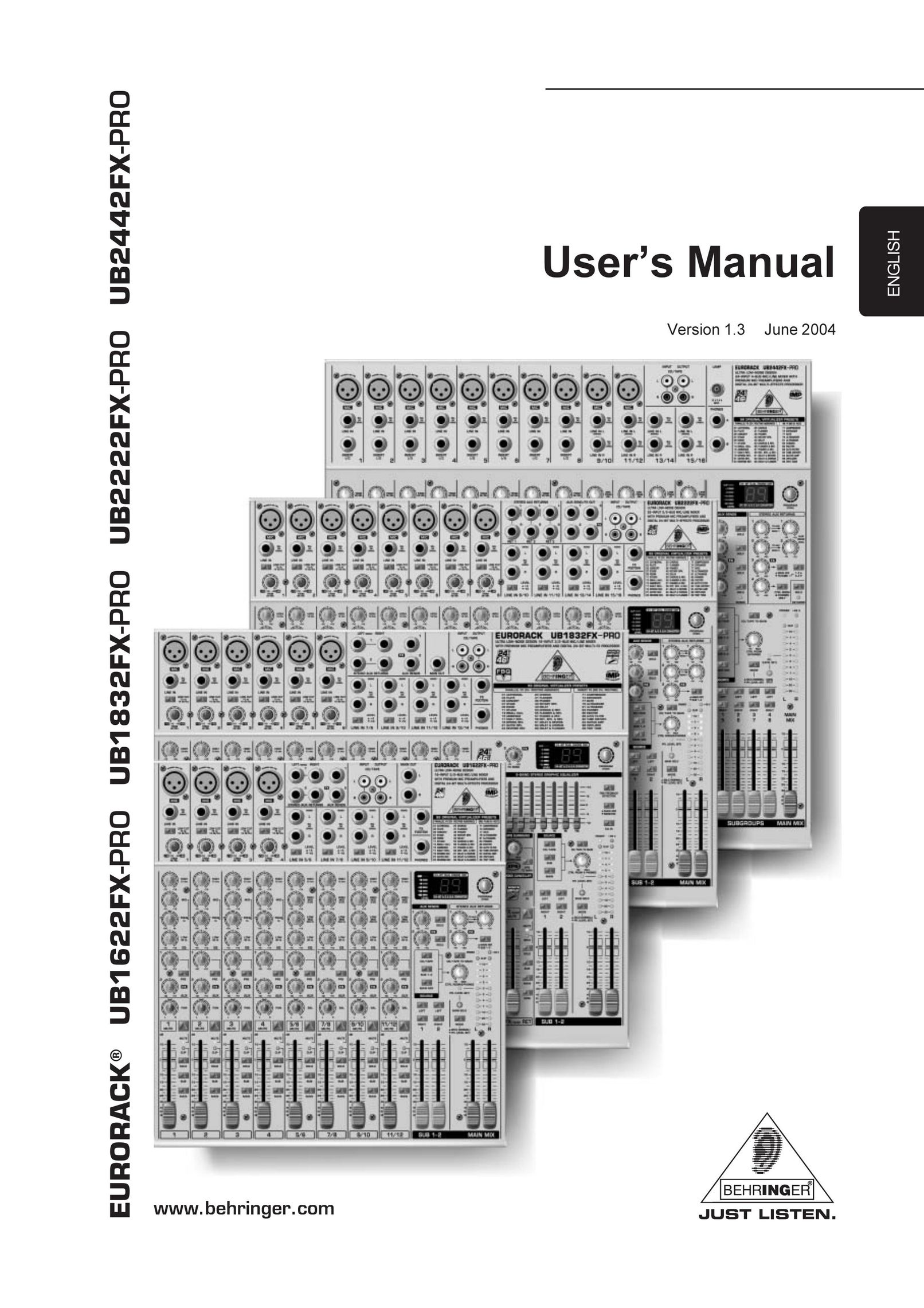 Behringer UB1622FX-PRO Stereo Equalizer User Manual