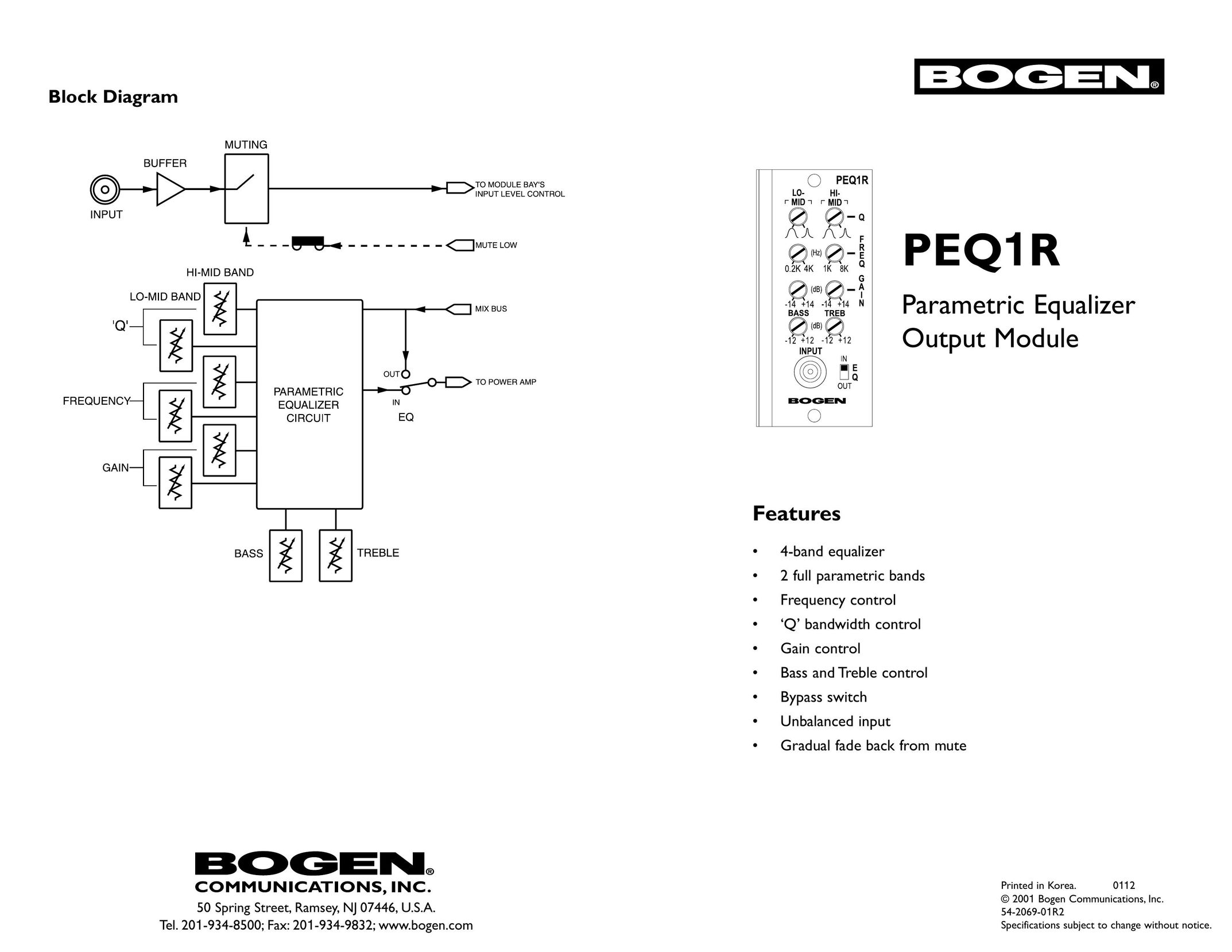 Bogen PEQ1R Stereo Equalizer User Manual