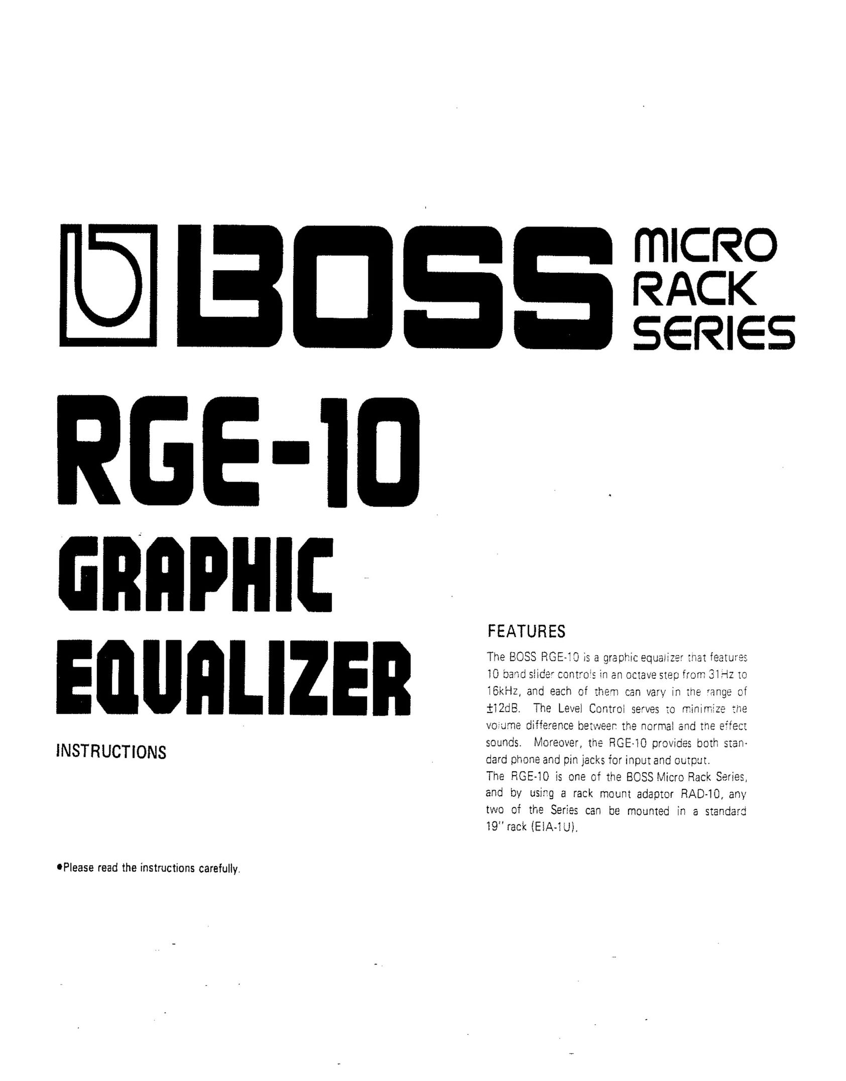 Boss Audio Systems RGE-10 Stereo Equalizer User Manual
