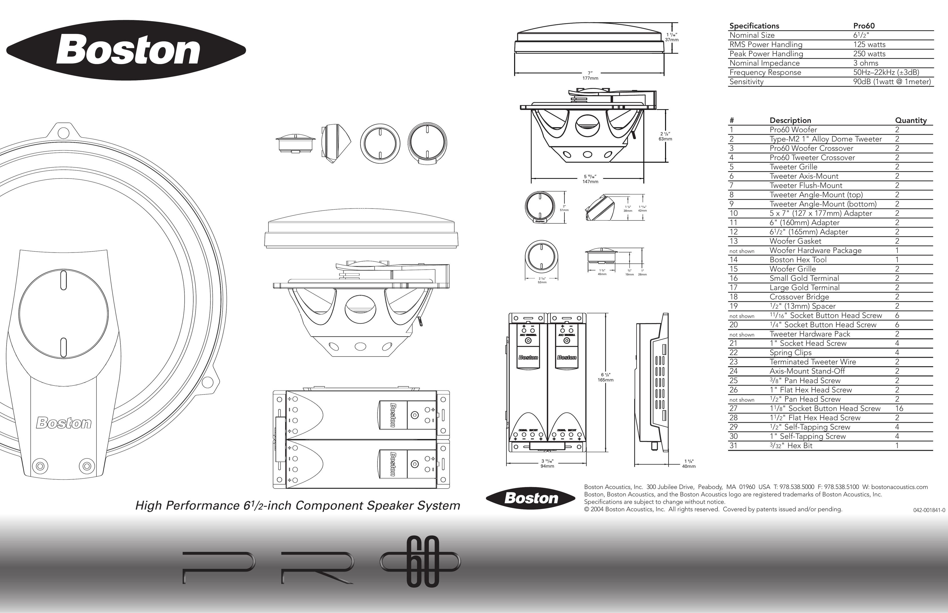 Boston Acoustics PRO60 Stereo Equalizer User Manual