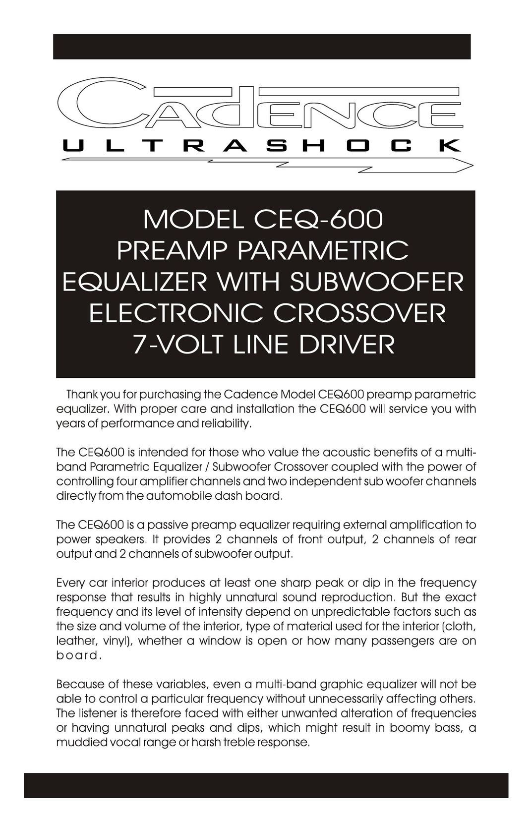 Cadence CEQ-600 Stereo Equalizer User Manual