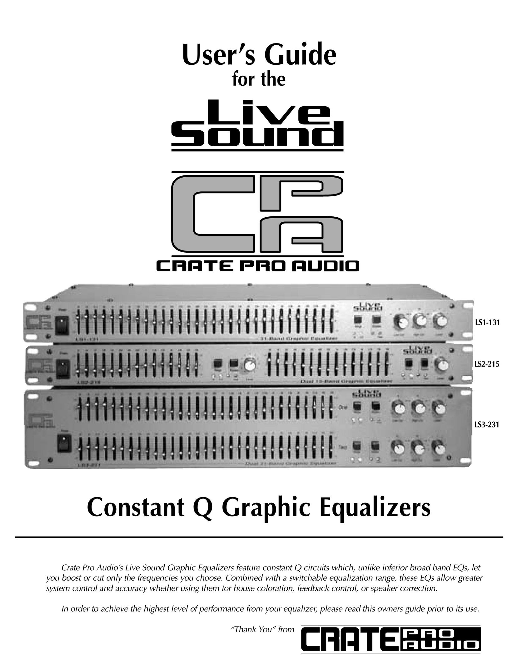 Crate Amplifiers LS2-215 Stereo Equalizer User Manual
