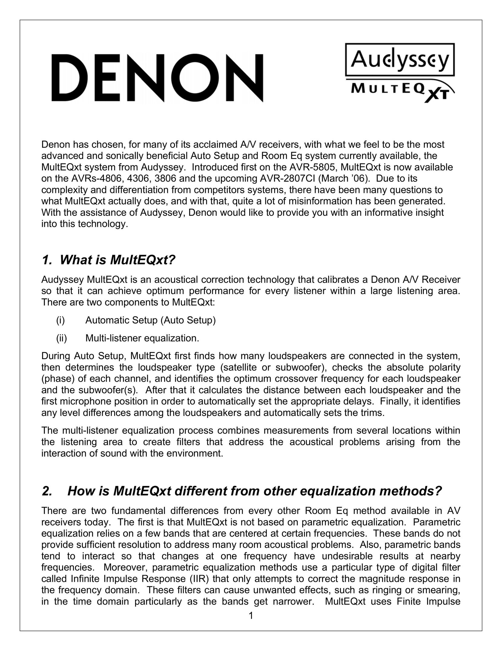 Denon AVR-2807CI Stereo Equalizer User Manual
