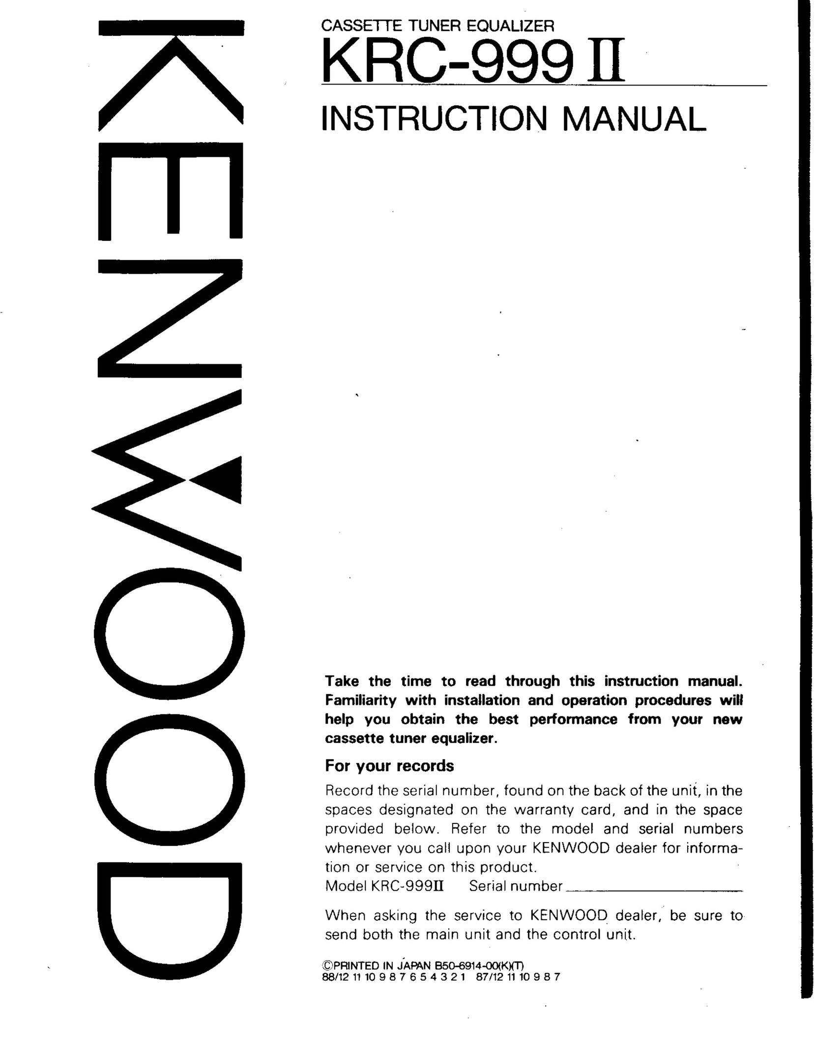Kenwood KRC-999II Stereo Equalizer User Manual