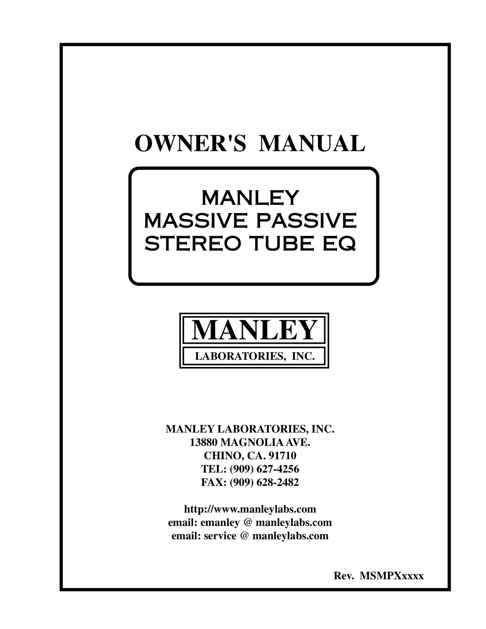 Manley Labs Manley Massive Passive Stereo Tube Equalizer Stereo Equalizer User Manual