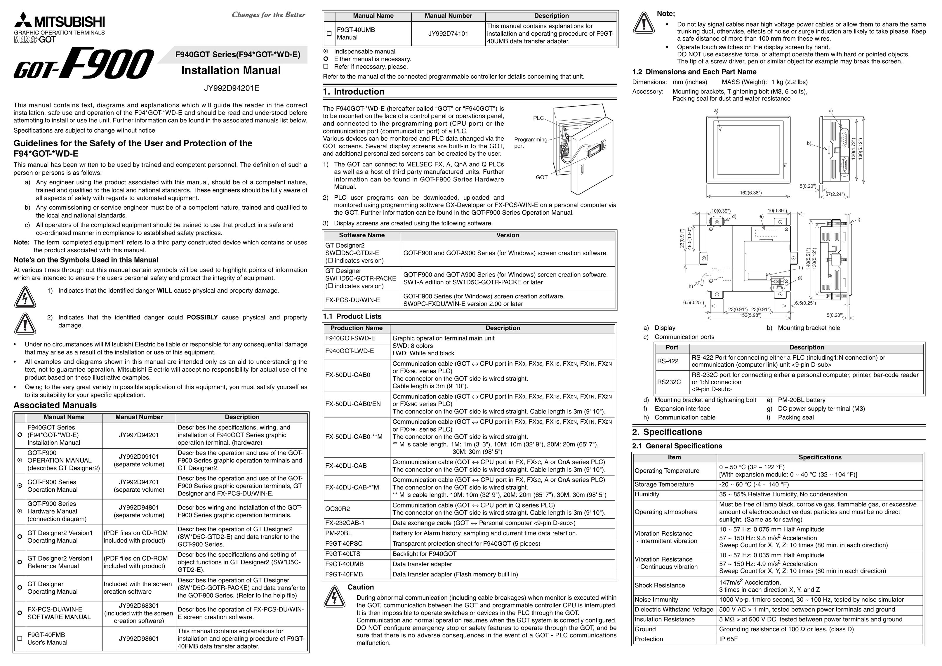 Mitsubishi Electronics F940GOT Stereo Equalizer User Manual