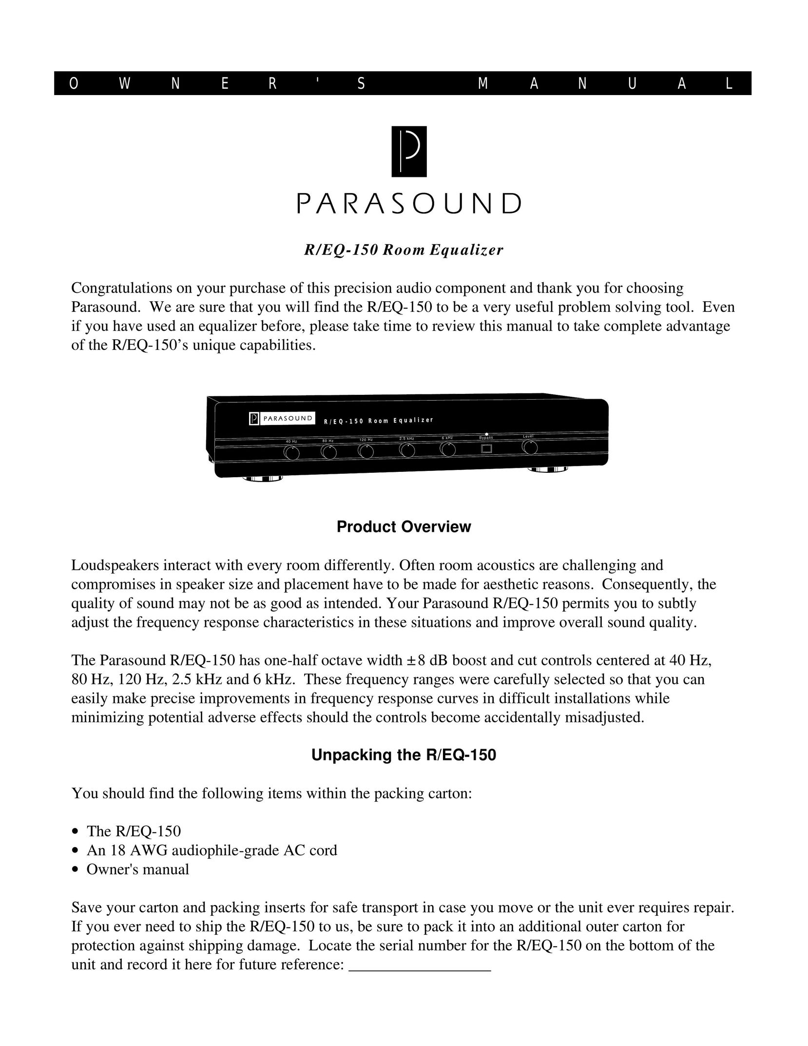 Parasound TDQ-150 Stereo Equalizer User Manual