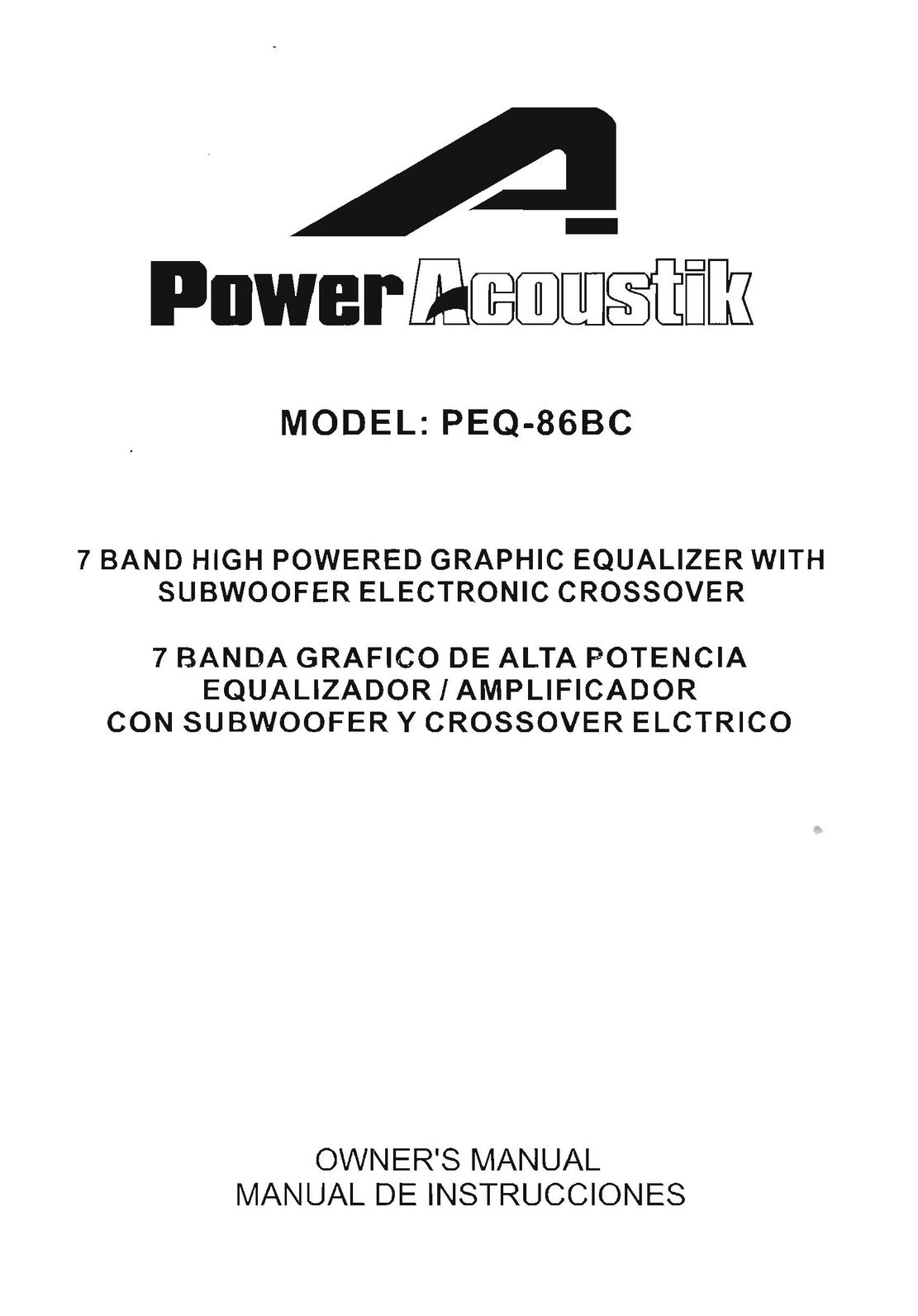 Power Acoustik PEQ-86BC Stereo Equalizer User Manual