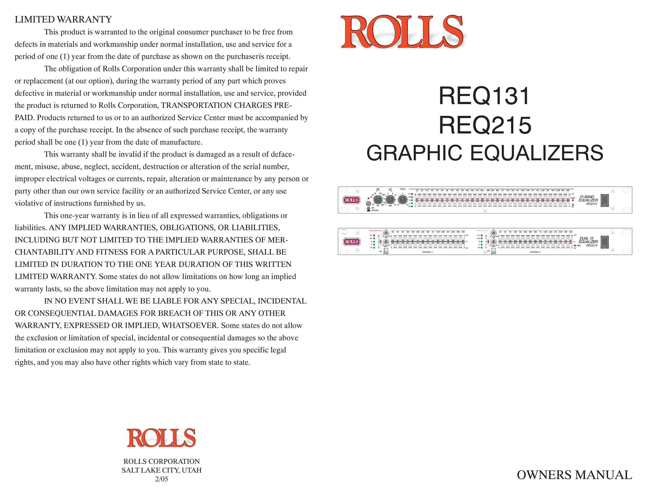 Rolls REQ131 Stereo Equalizer User Manual