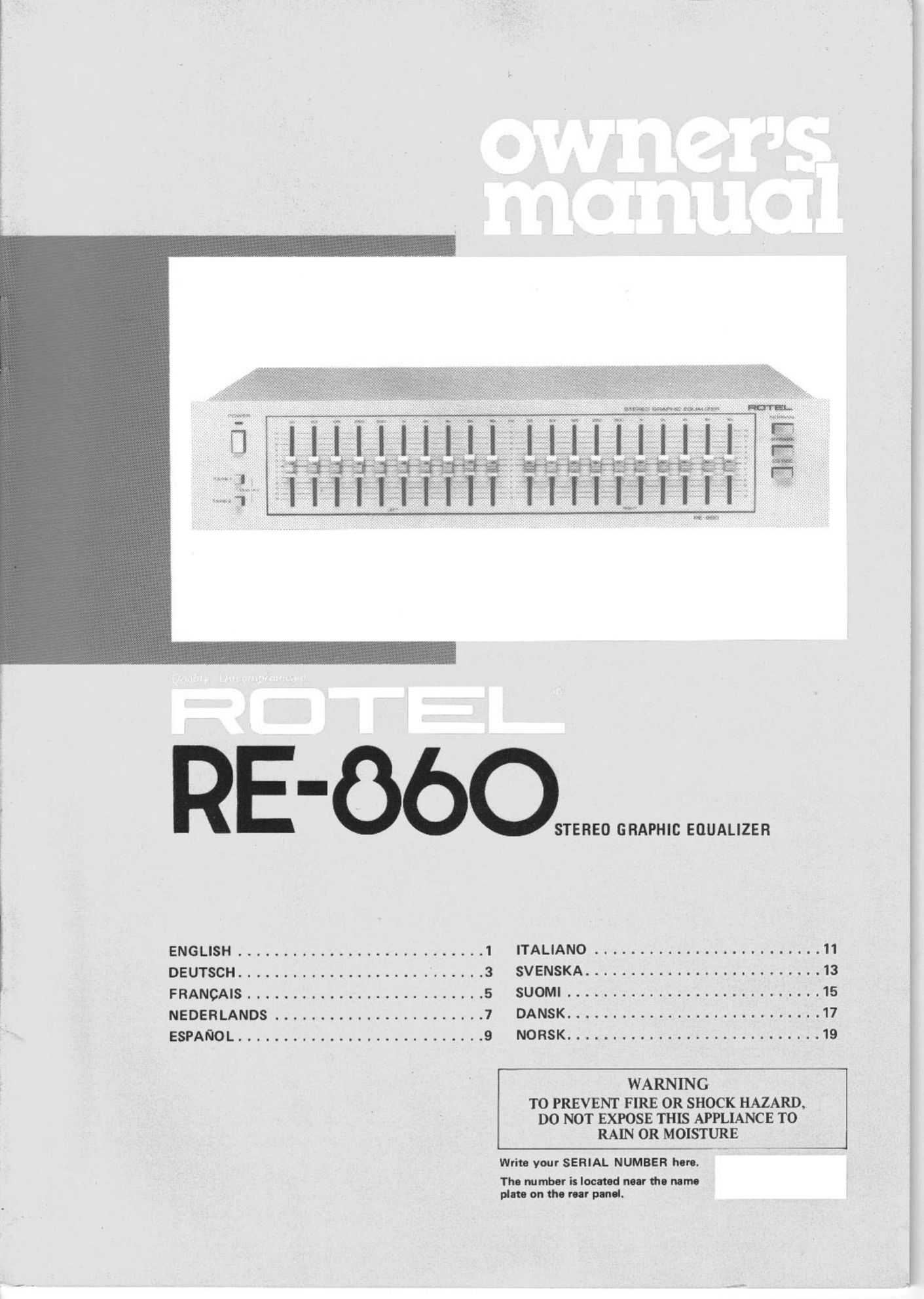 Rotel RE-860 Stereo Equalizer User Manual