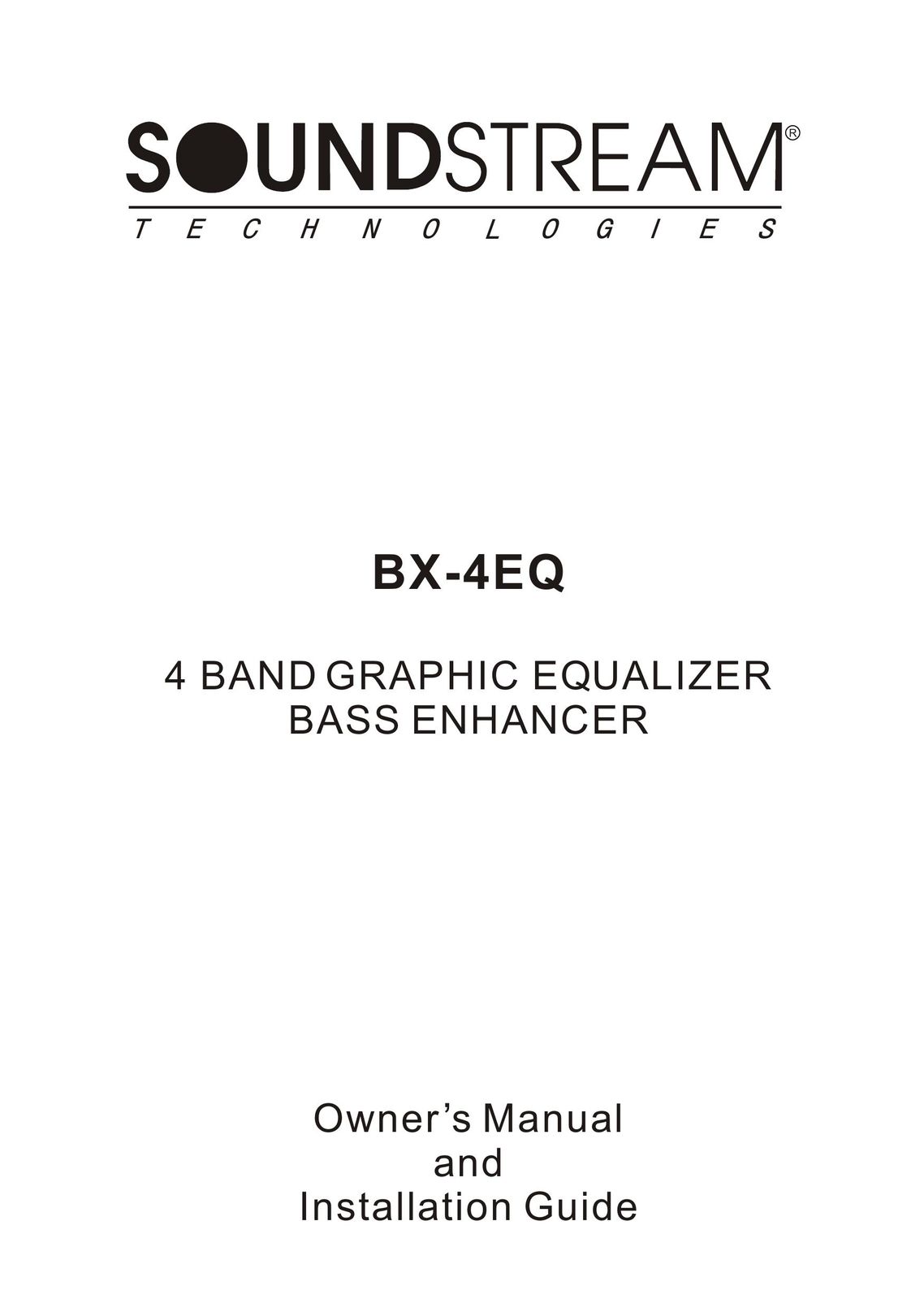 Soundstream Technologies BX-4EQ Stereo Equalizer User Manual