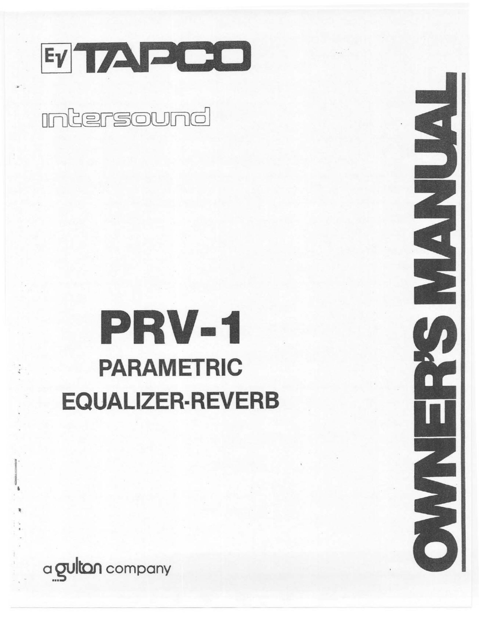 Tapco PRV-1 Stereo Equalizer User Manual