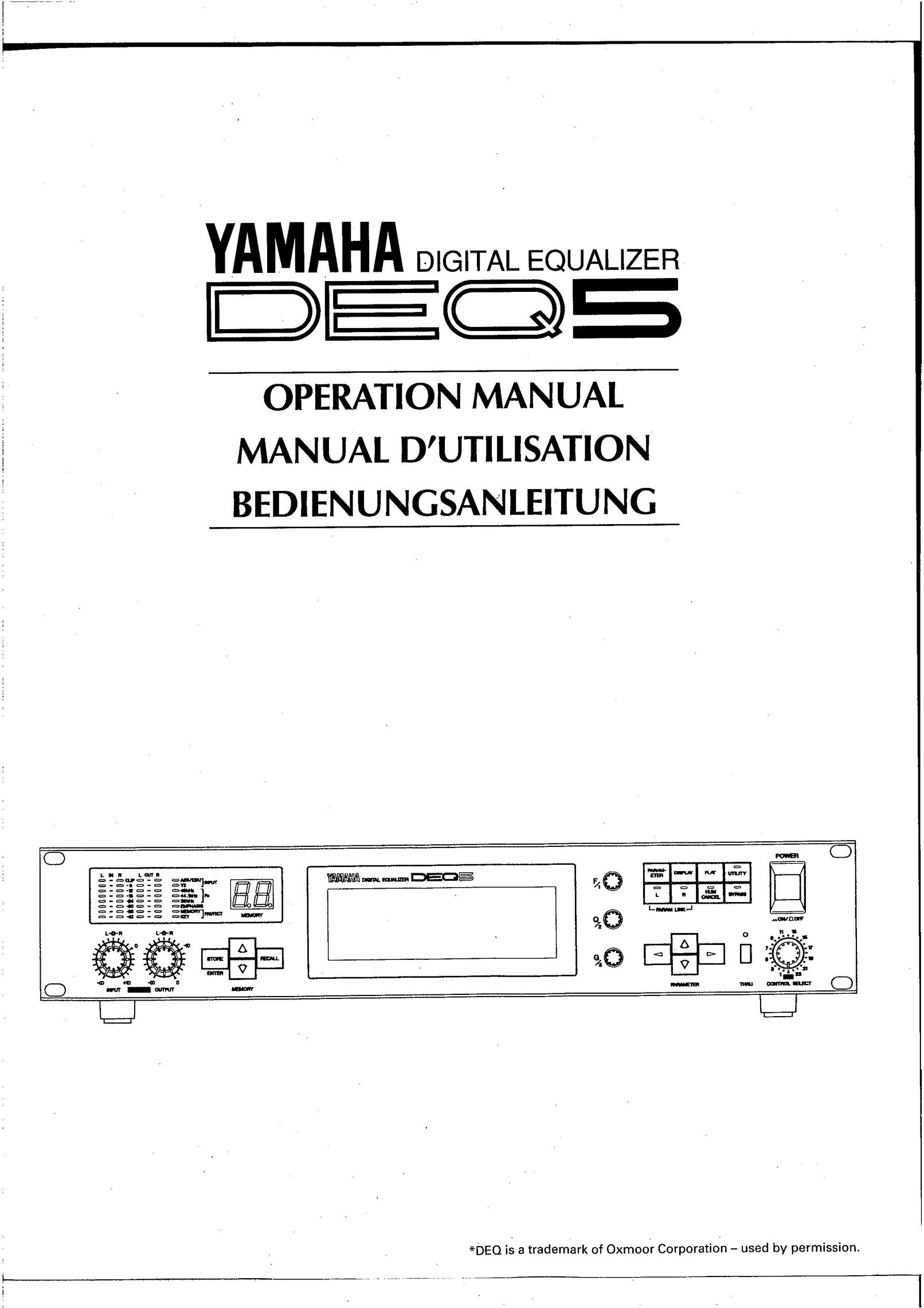 Yamaha DEQ5 Stereo Equalizer User Manual