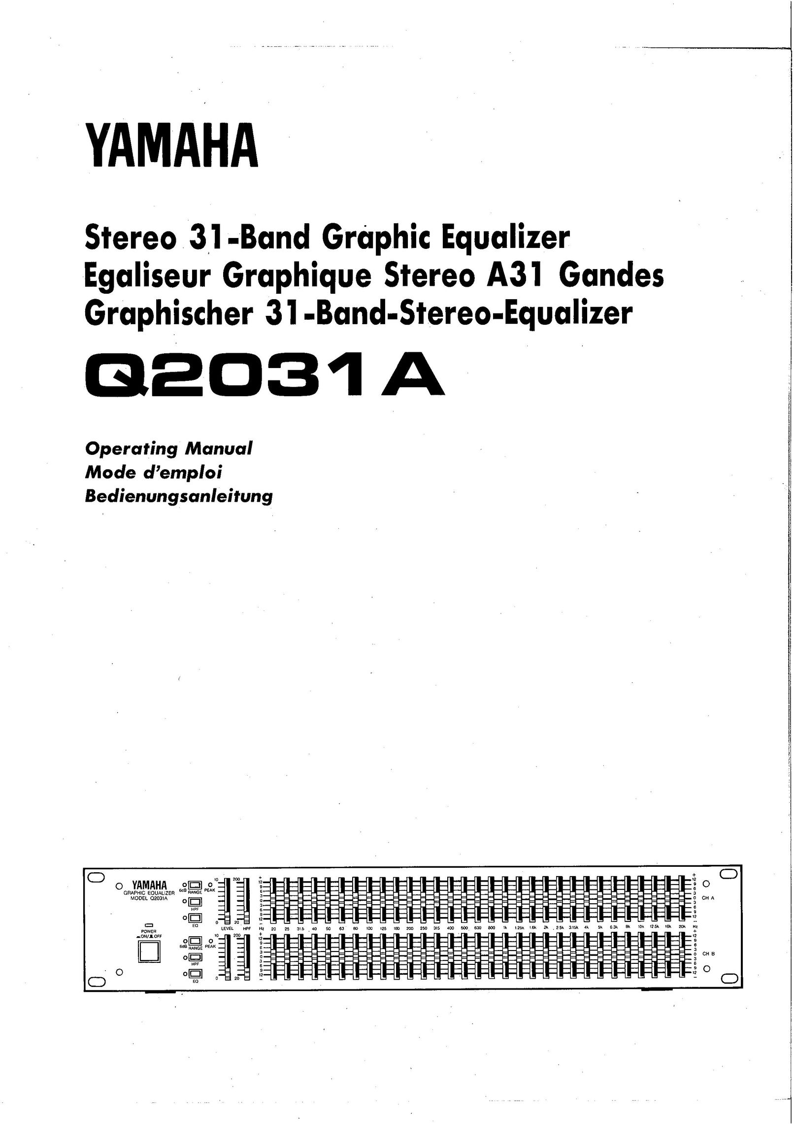 Yamaha Q2031A Stereo Equalizer User Manual