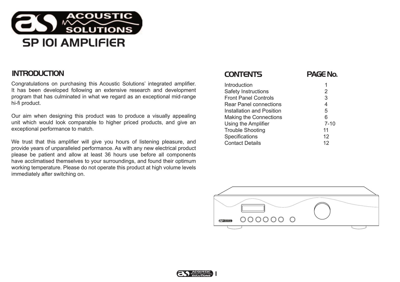 Acoustical Solutions SP 101 Stereo Receiver User Manual