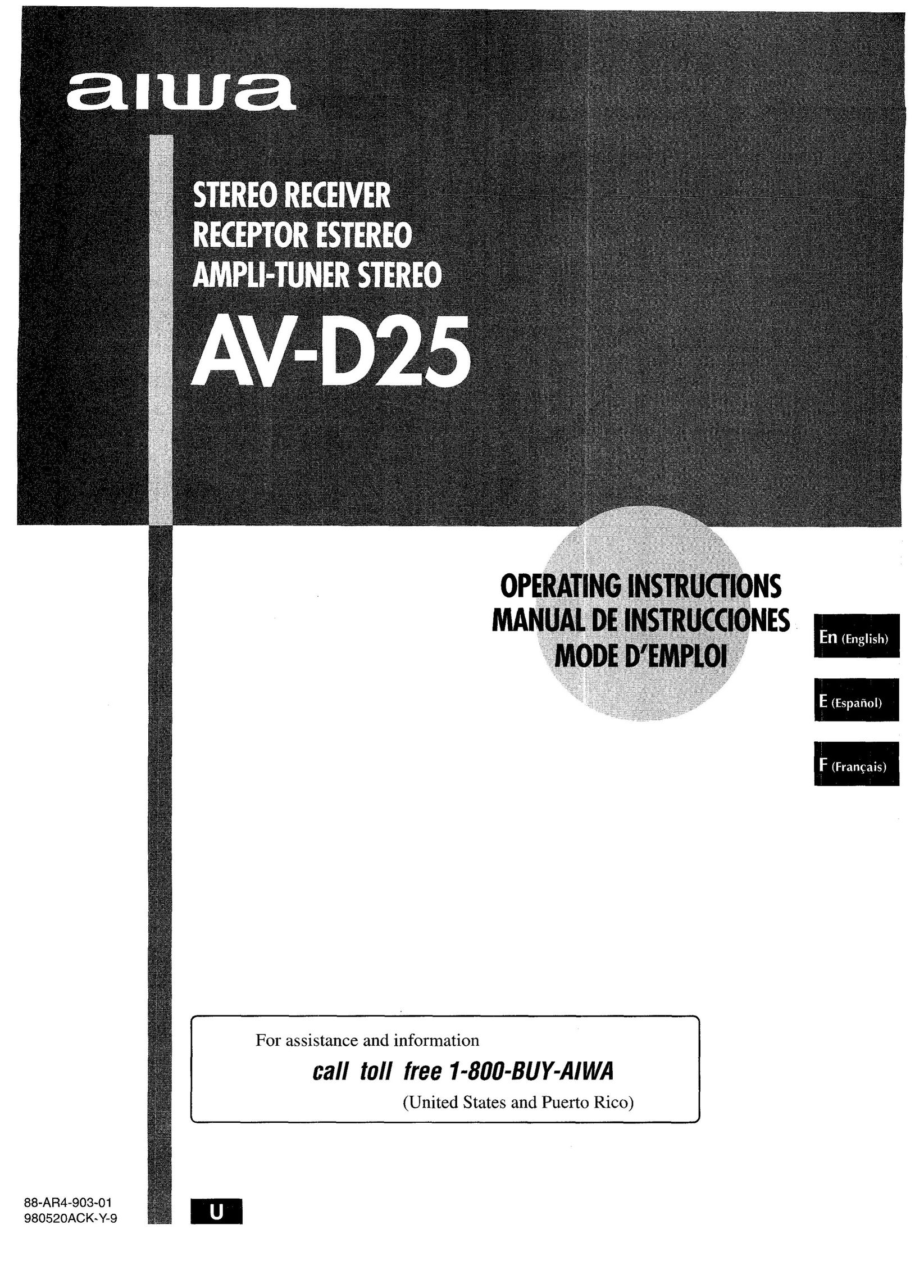 Aiwa AV-D25 Stereo Receiver User Manual