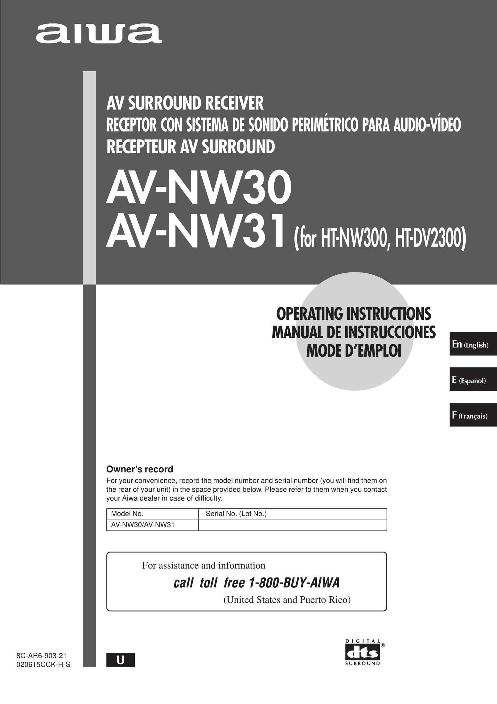 Aiwa AV-NW30, AV-NW31 Stereo Receiver User Manual
