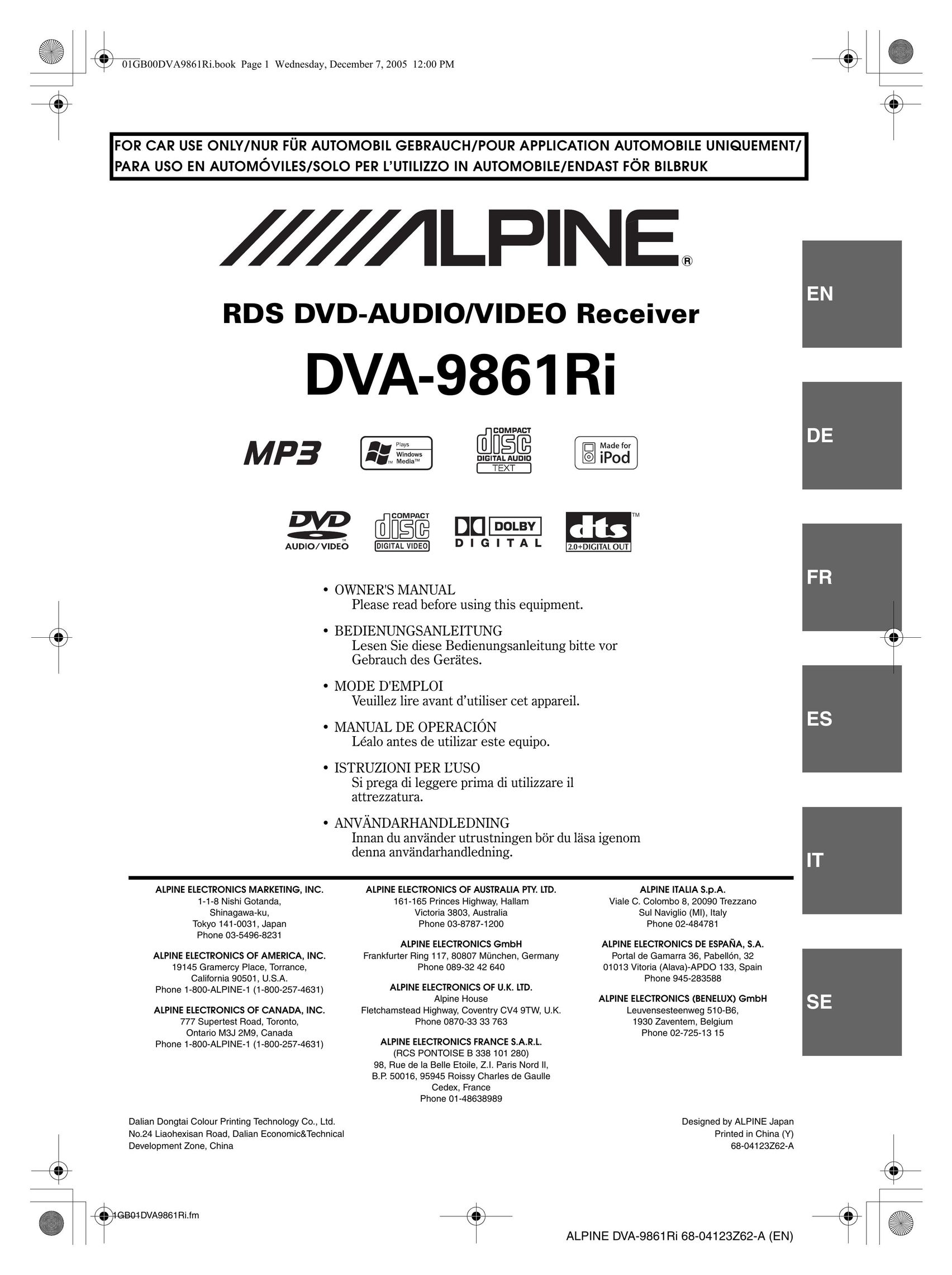 Alpine DVA-9861Ri Stereo Receiver User Manual