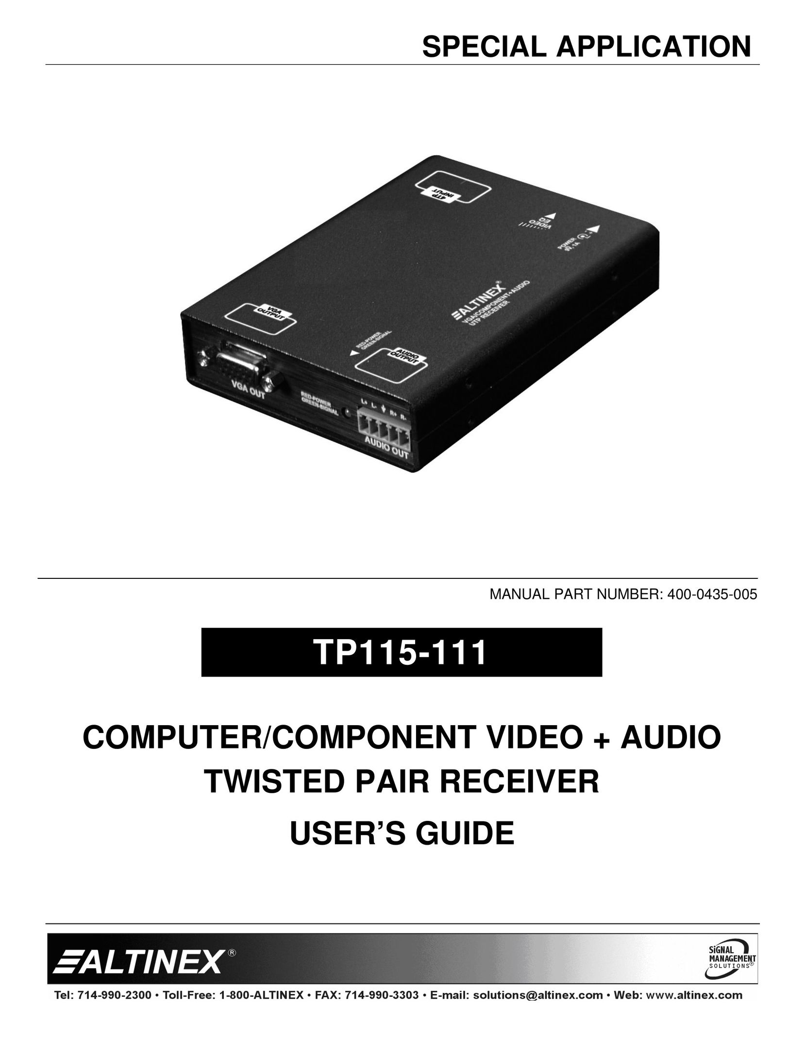 Altinex TP115-111 Stereo Receiver User Manual