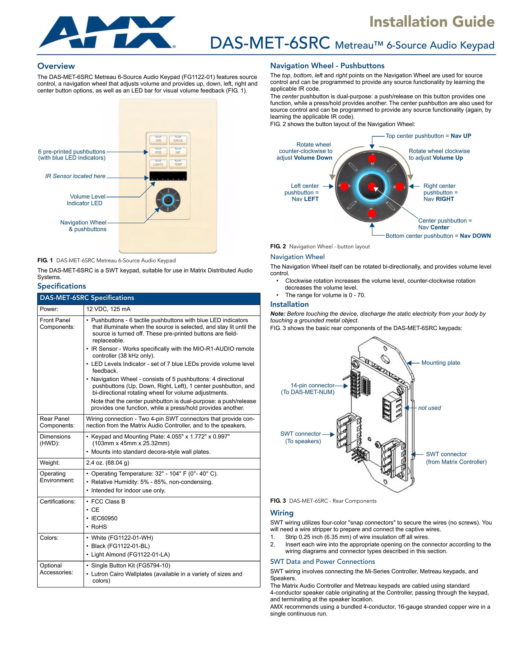 AMX DAS-MET-6SRC Stereo Receiver User Manual