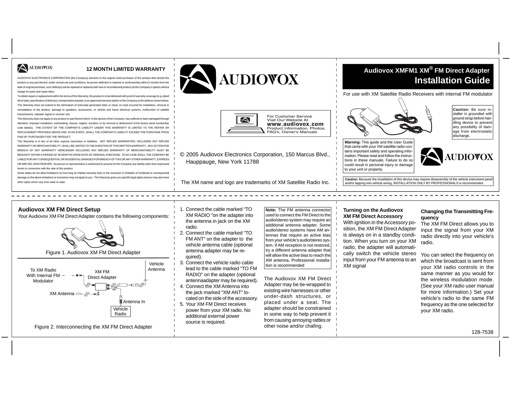 Audiovox XMFM1 XM Stereo Receiver User Manual