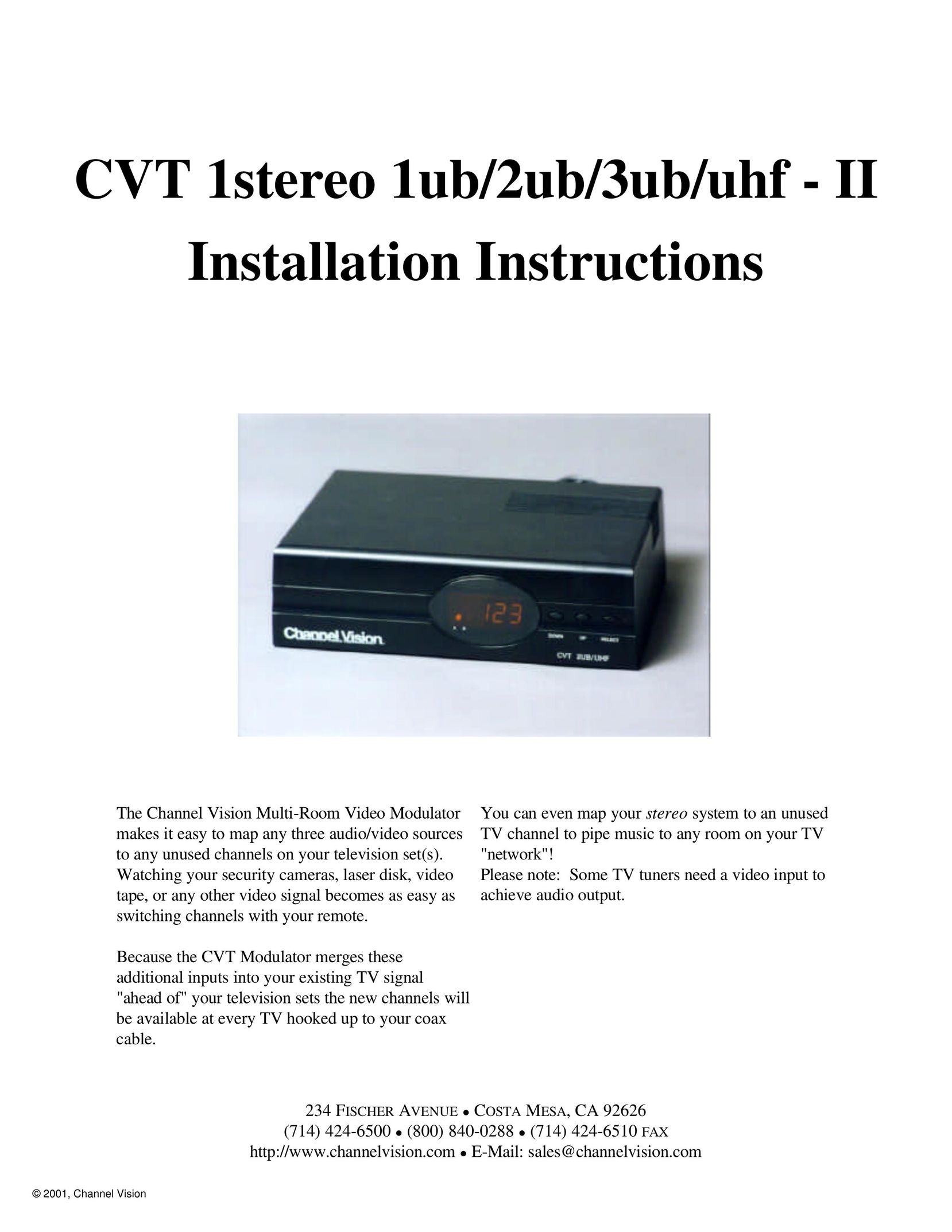 Channel Vision Stereo Receiver Stereo Receiver User Manual