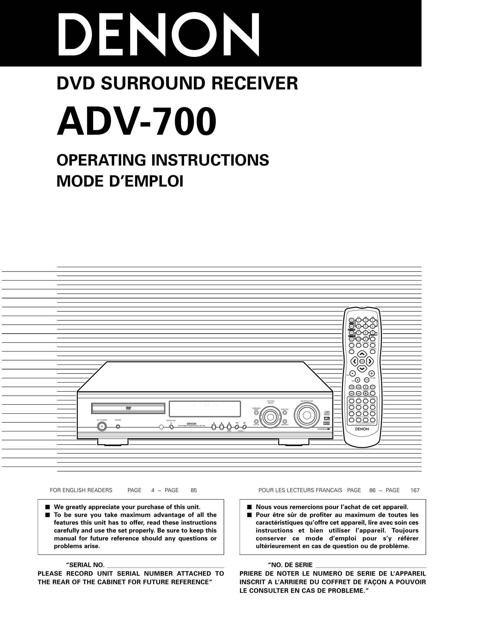 Denon ADV-700 Stereo Receiver User Manual