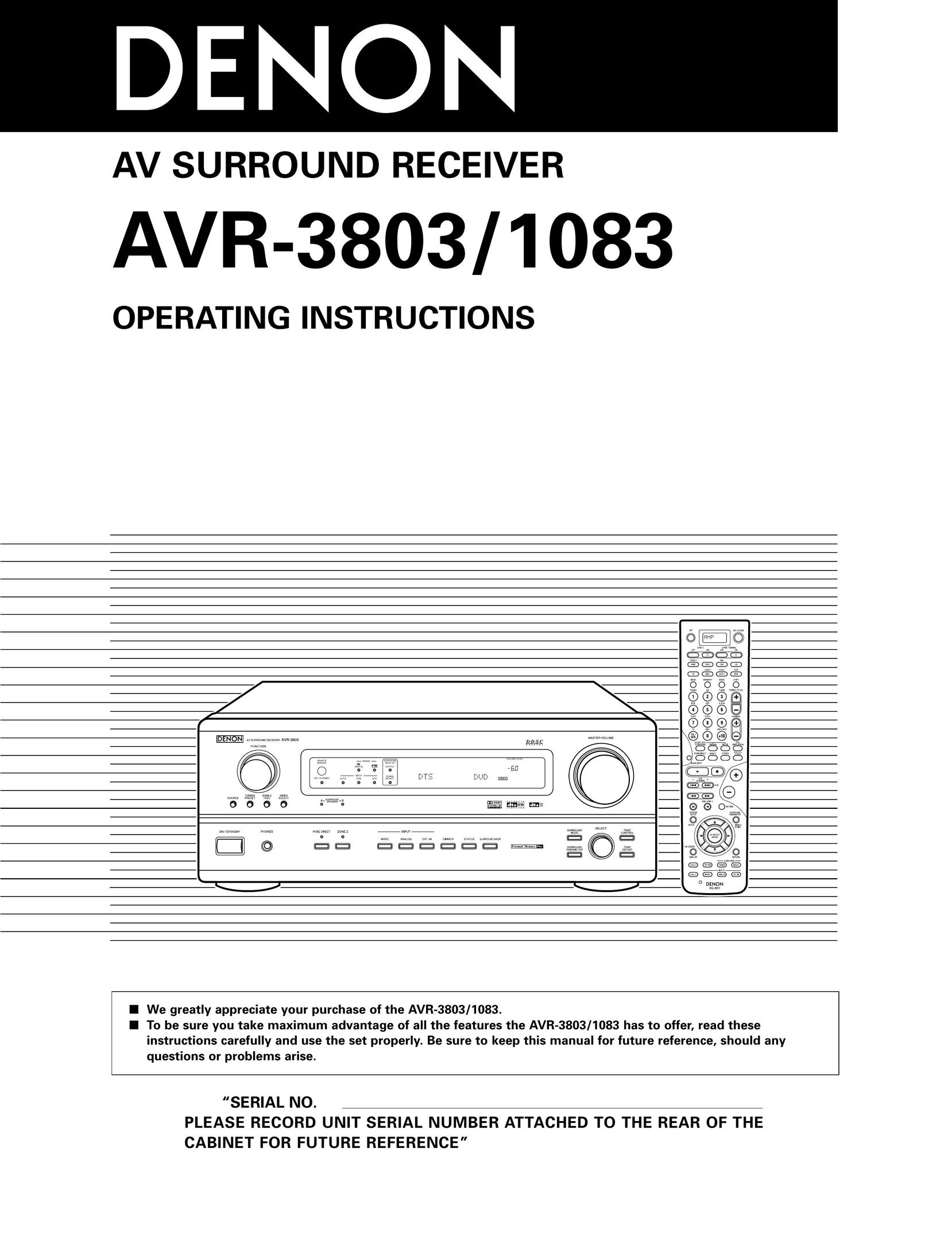 Denon AVR-1083 Stereo Receiver User Manual
