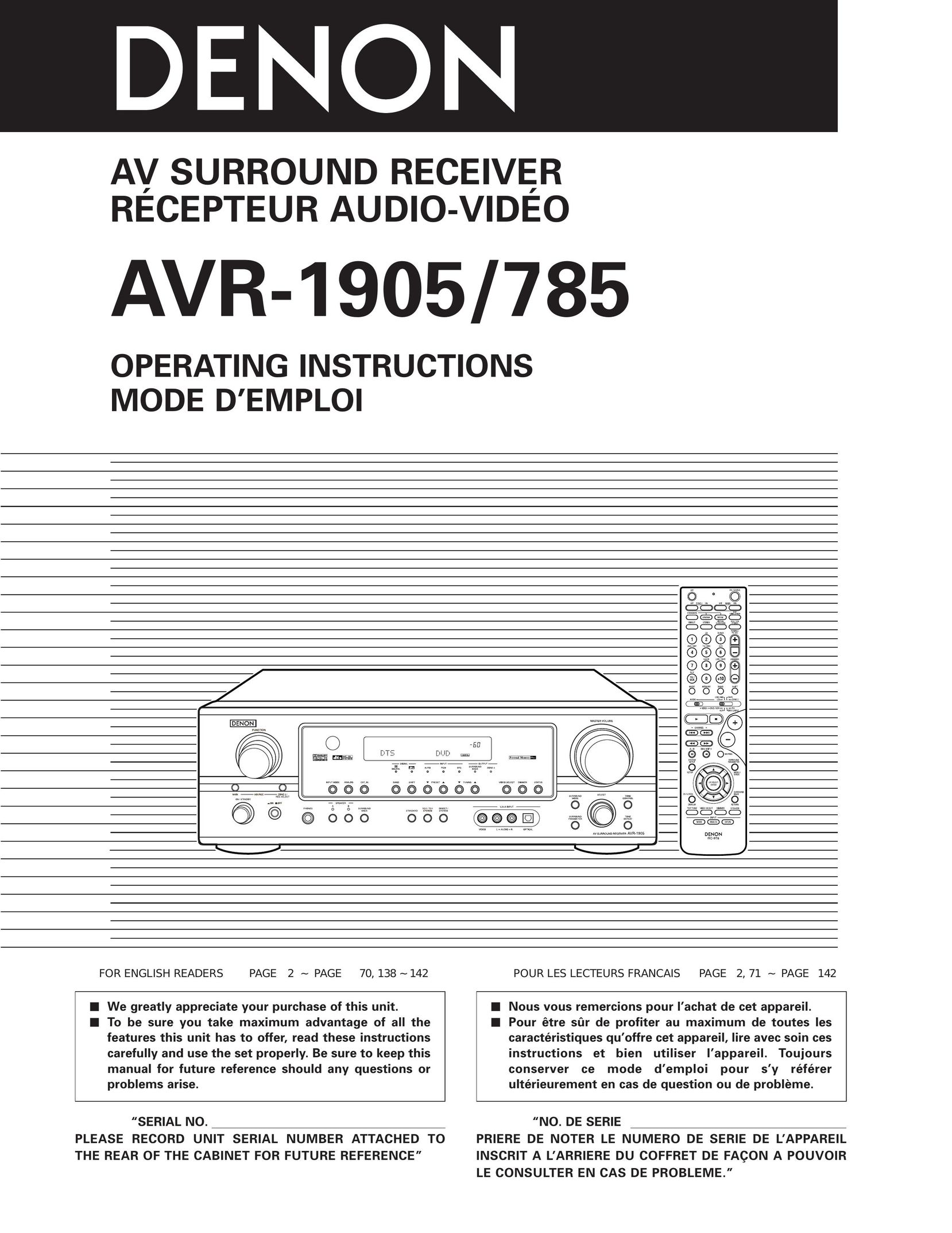 Denon AVR-1905 Stereo Receiver User Manual