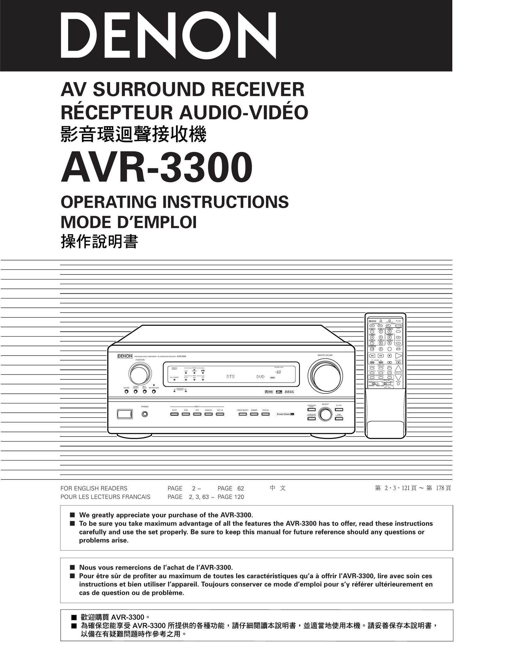 Denon AVR-3300 Stereo Receiver User Manual