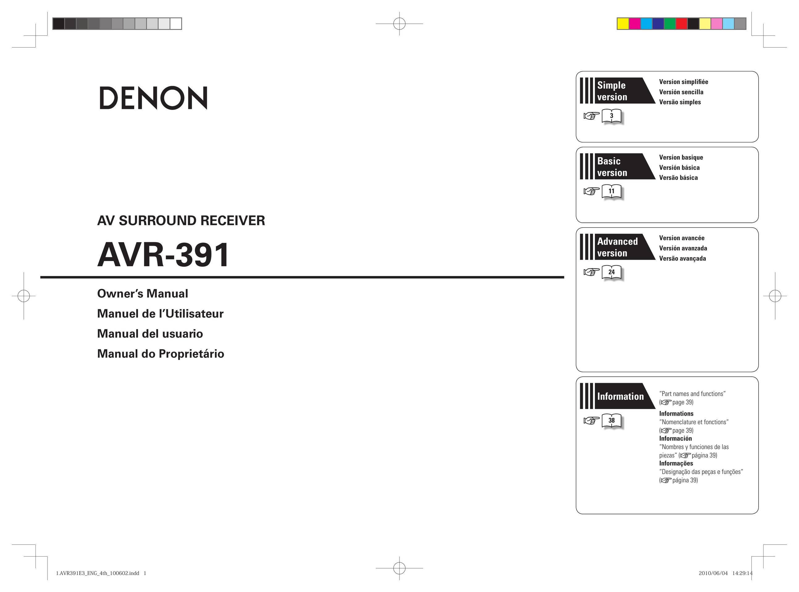 Denon AVR-391 Stereo Receiver User Manual