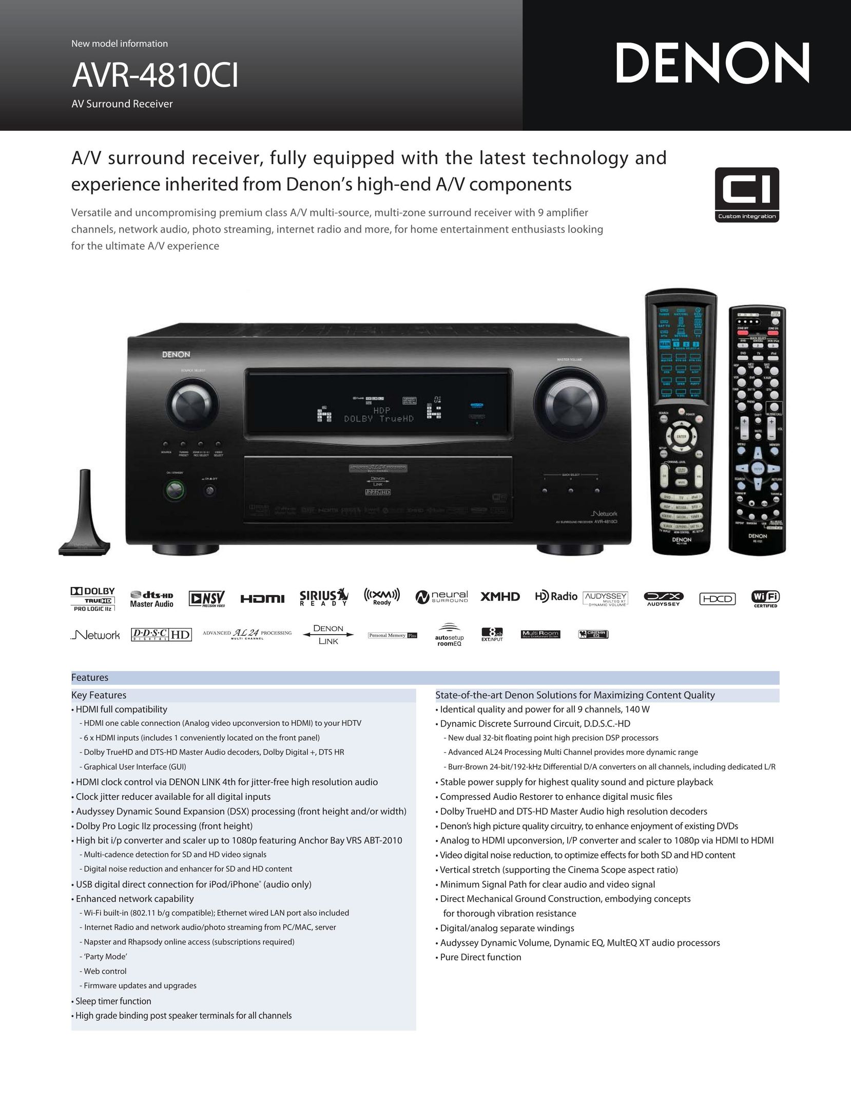 Denon AVR-4810CI Stereo Receiver User Manual