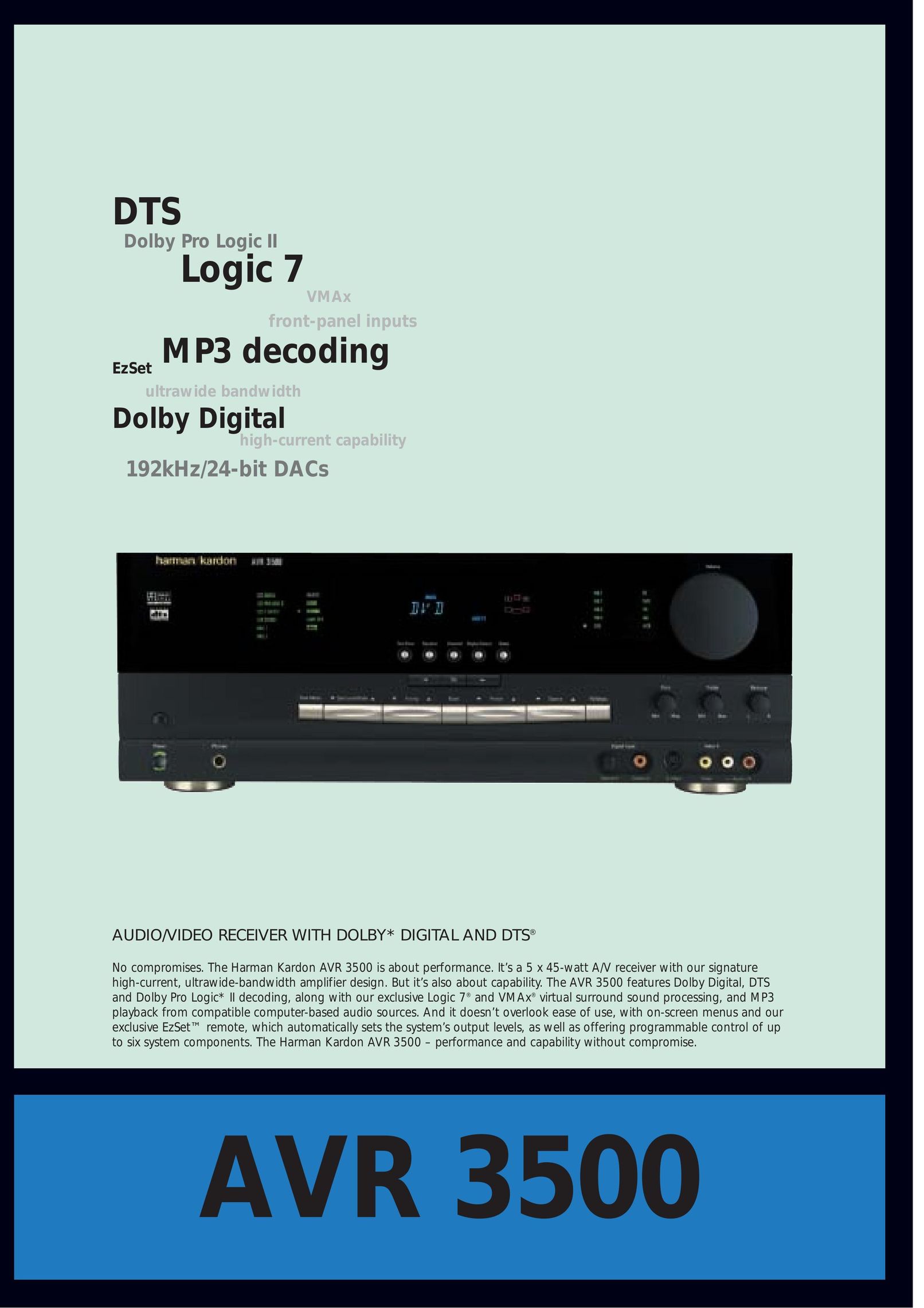 Dolby Laboratories AVR 3500 Stereo Receiver User Manual