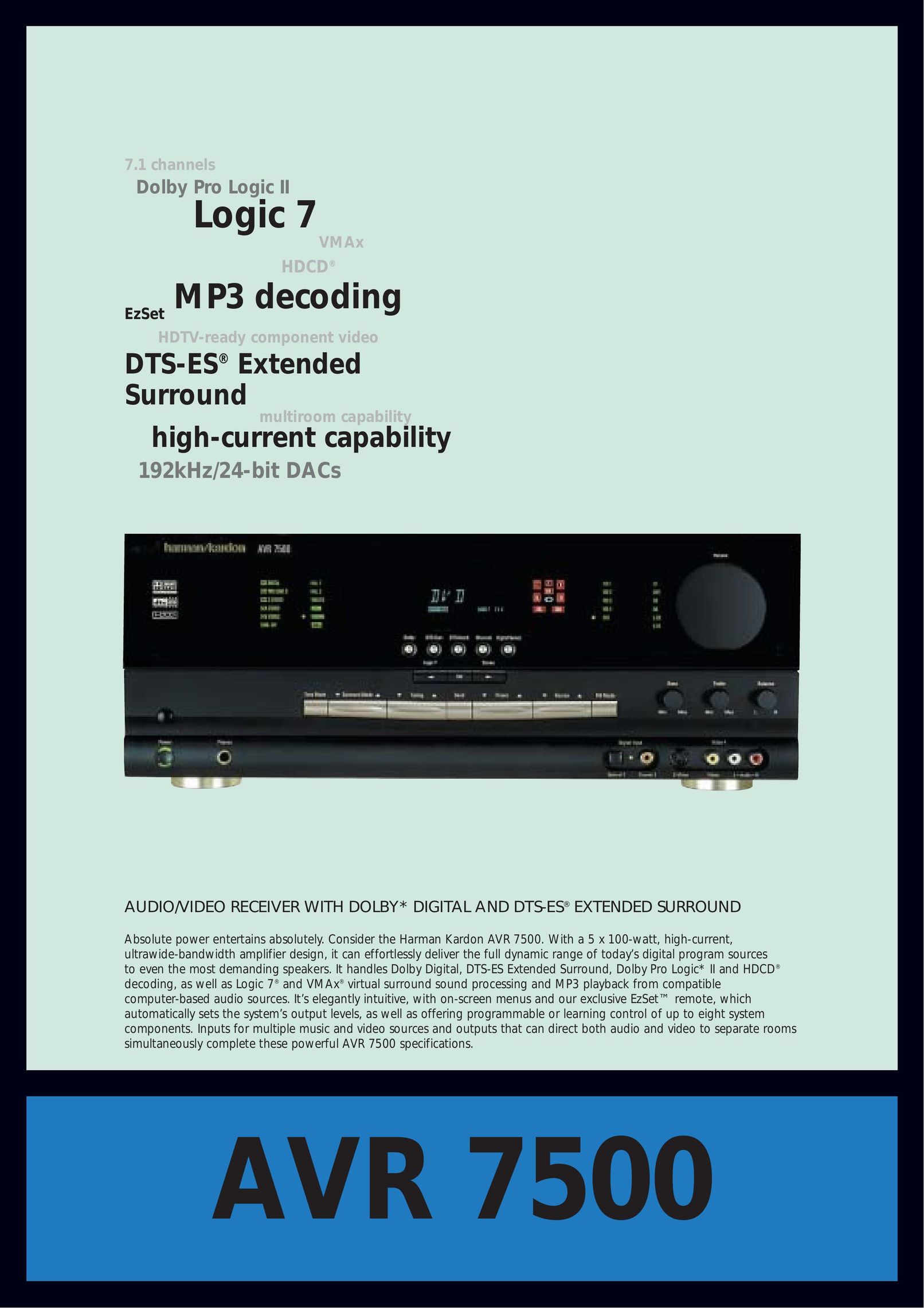 Dolby Laboratories AVR 7500 Stereo Receiver User Manual