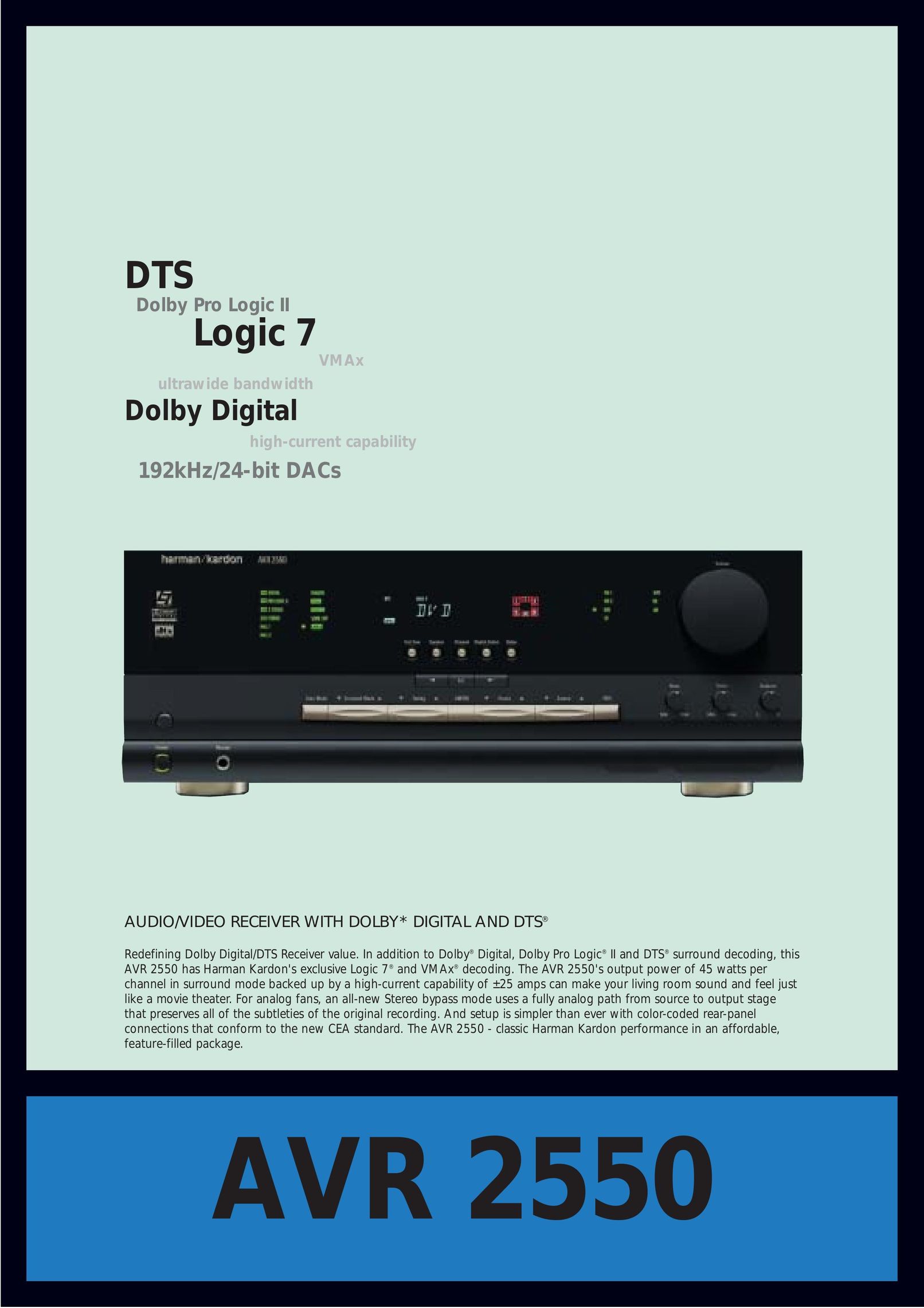 DTS AVR 2550 Stereo Receiver User Manual