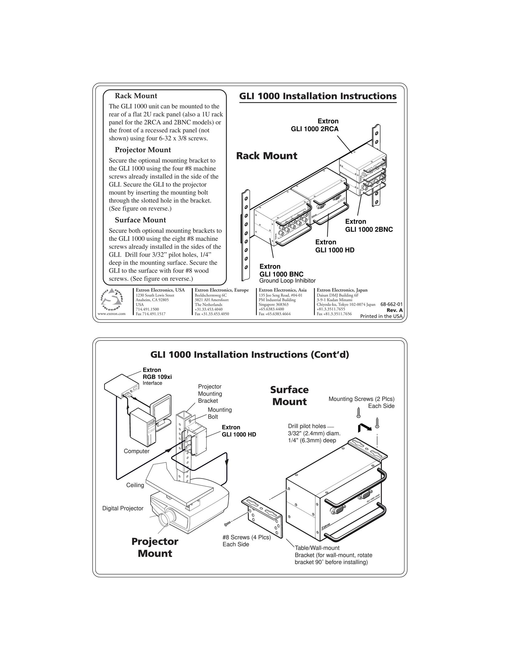 Extron electronic GLI 1000 2RCA Stereo Receiver User Manual