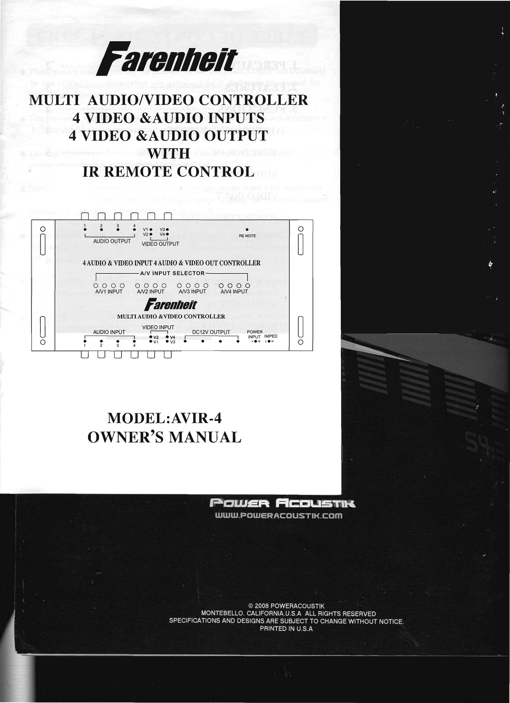 Farenheit Technologies AVIR-4 Stereo Receiver User Manual